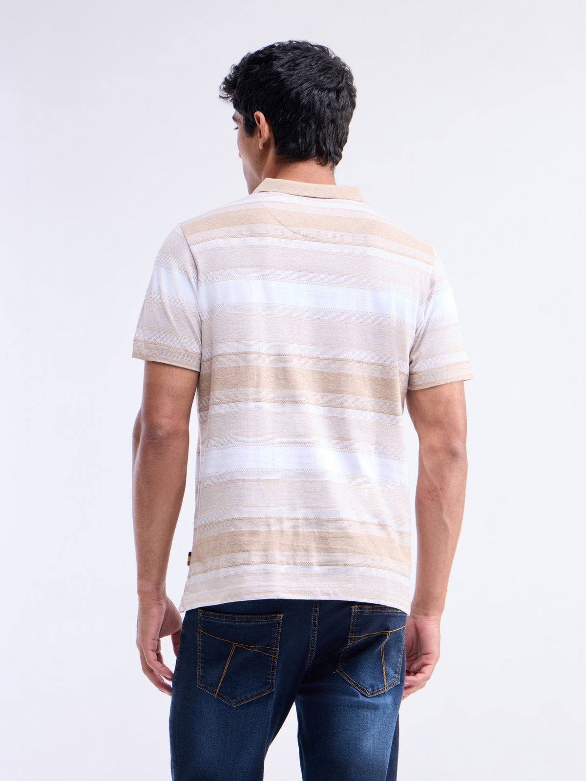 Striped Half Sleeve Regular Fit Polo T-Shirt - Khaki Mel t4option_0