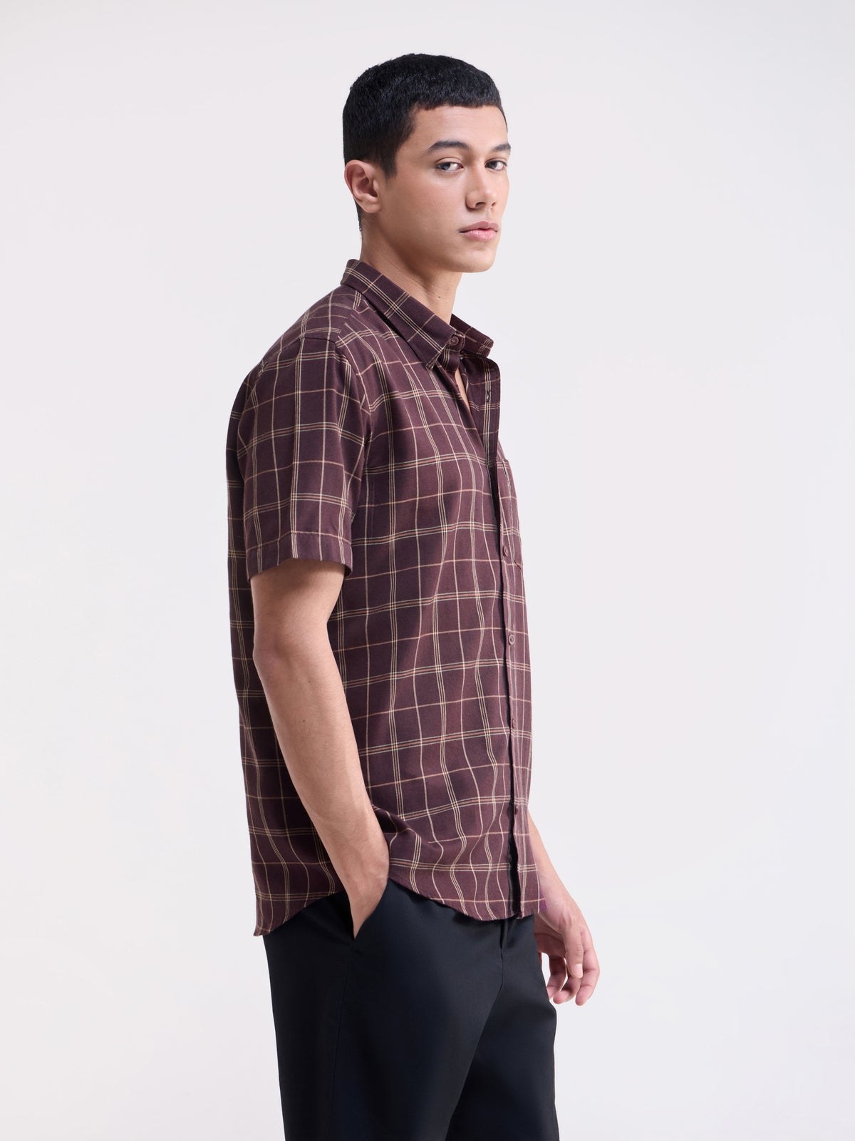 Check Half Sleeve Cotton Poly Shirt - Purple t4option_1