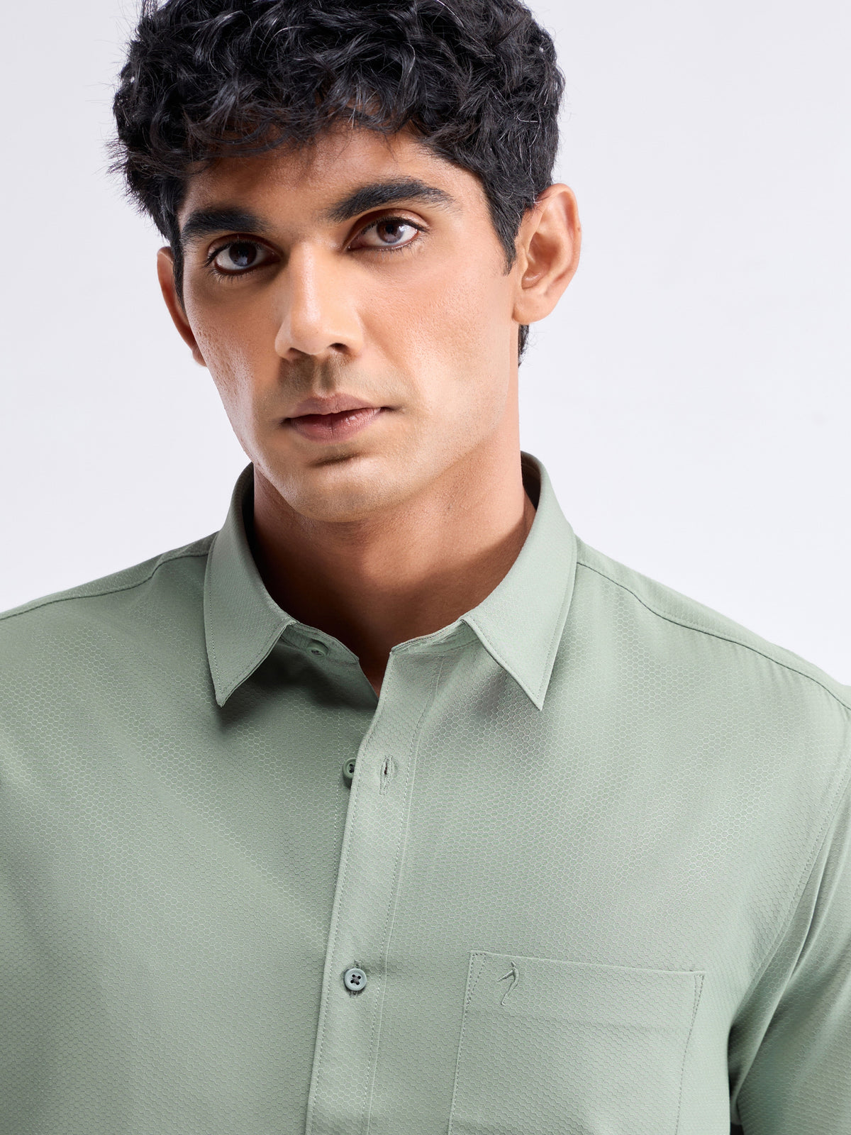 Solid Half Sleeve Poly Blend Shirt - Sap t4option_0