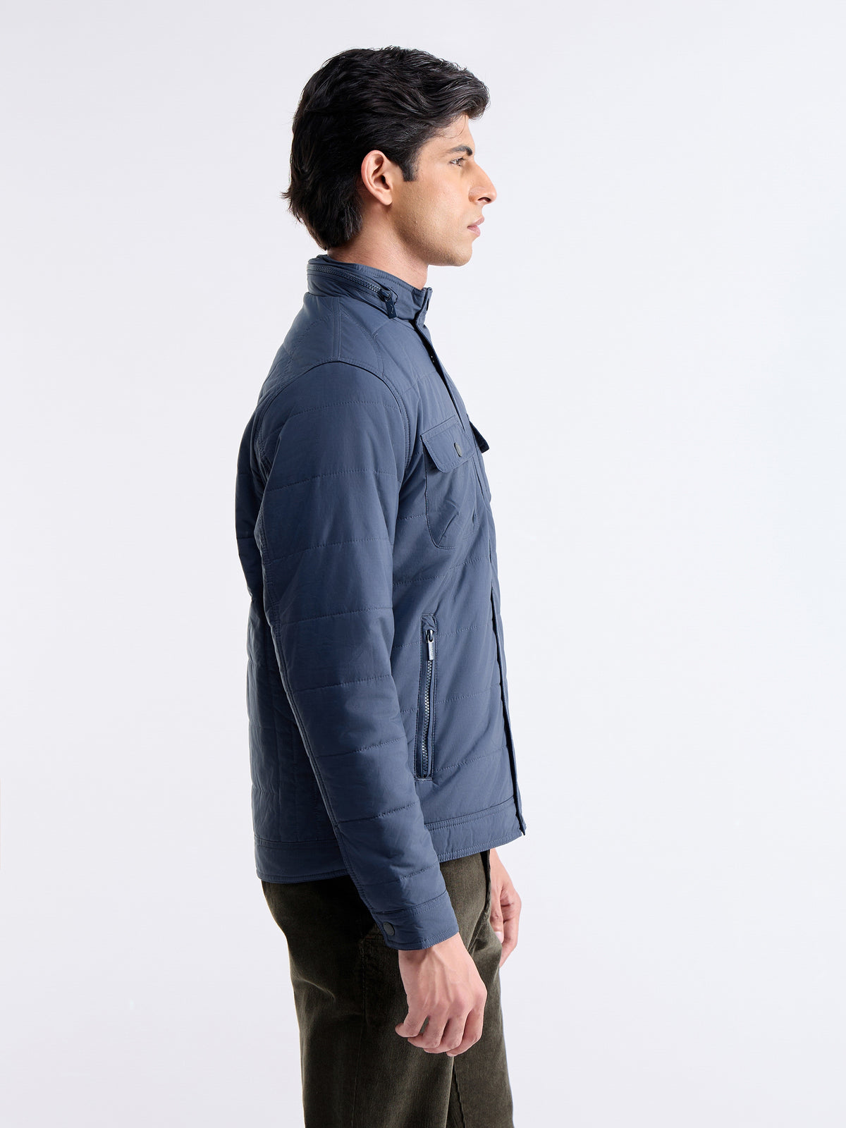 Solid Full Sleeve Bomber Jacket - Navy t4option_0