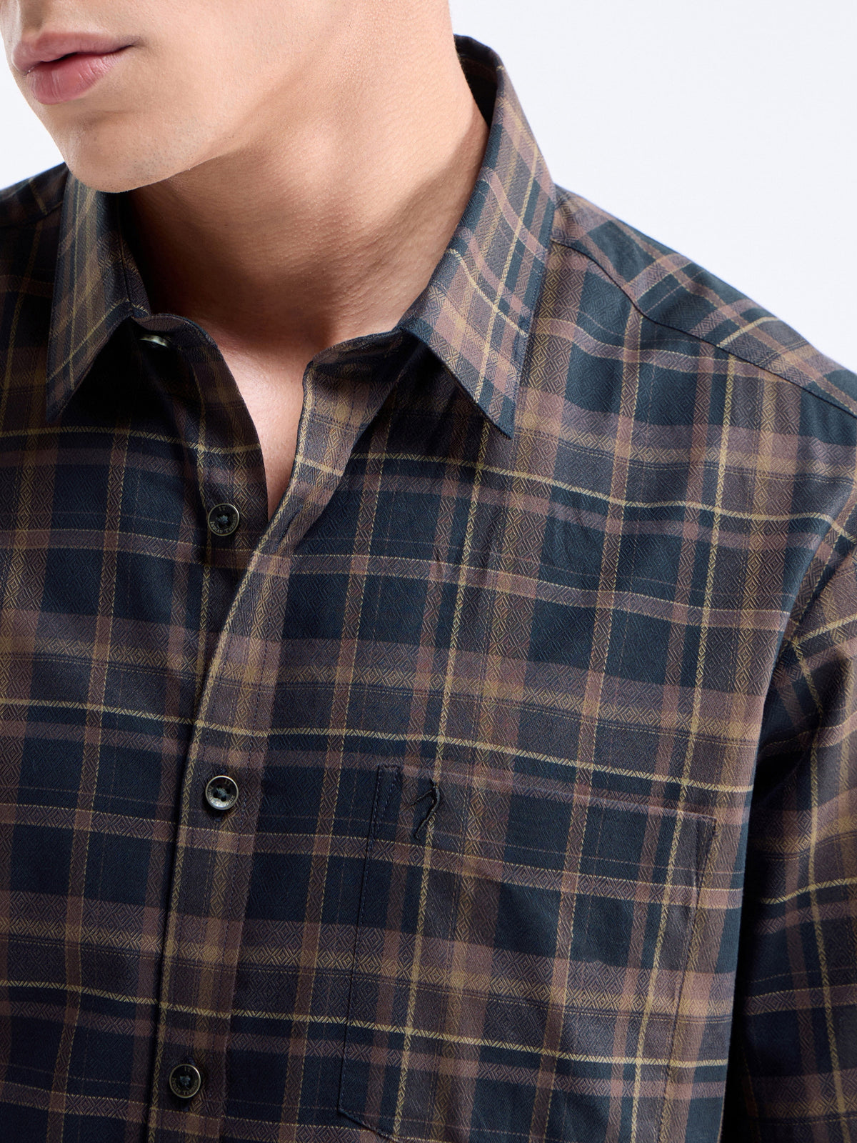Check Half Sleeve Cotton Shirt - Dark Brown t4option_0