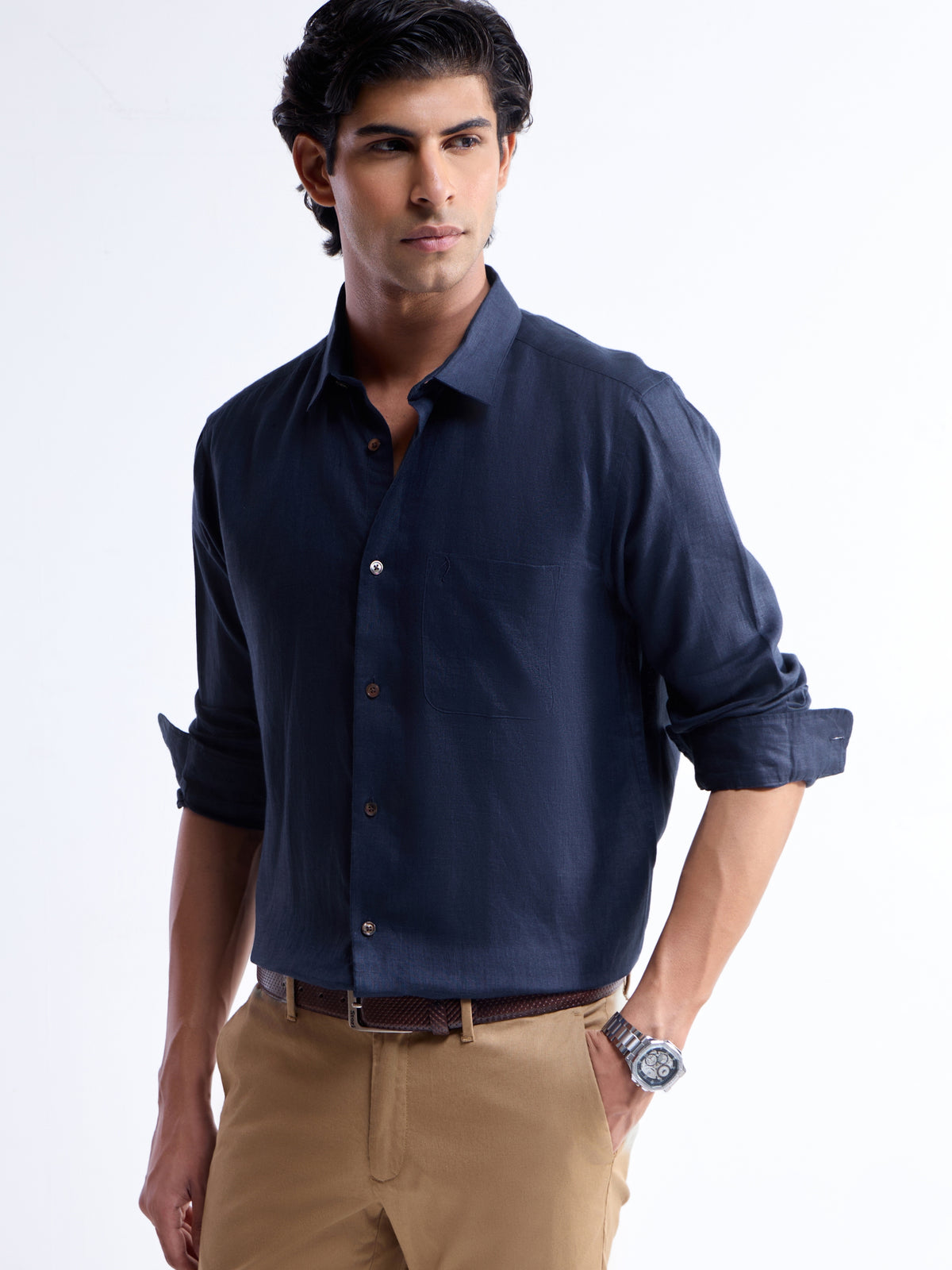 Solid Regular Fit Shirt - Navy t4option_5