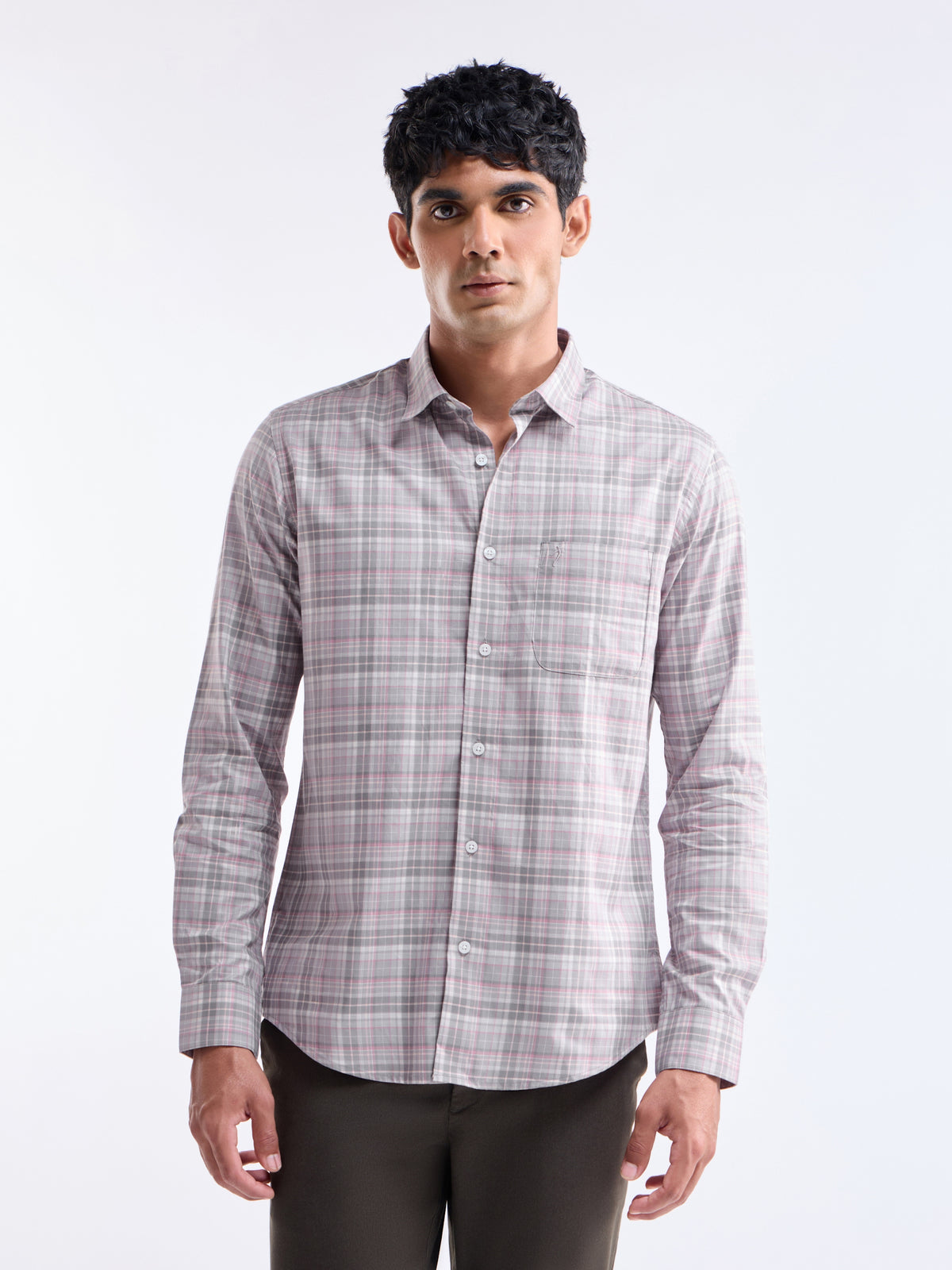 Check Full Sleeve Cotton Shirt - Grey t4option_0