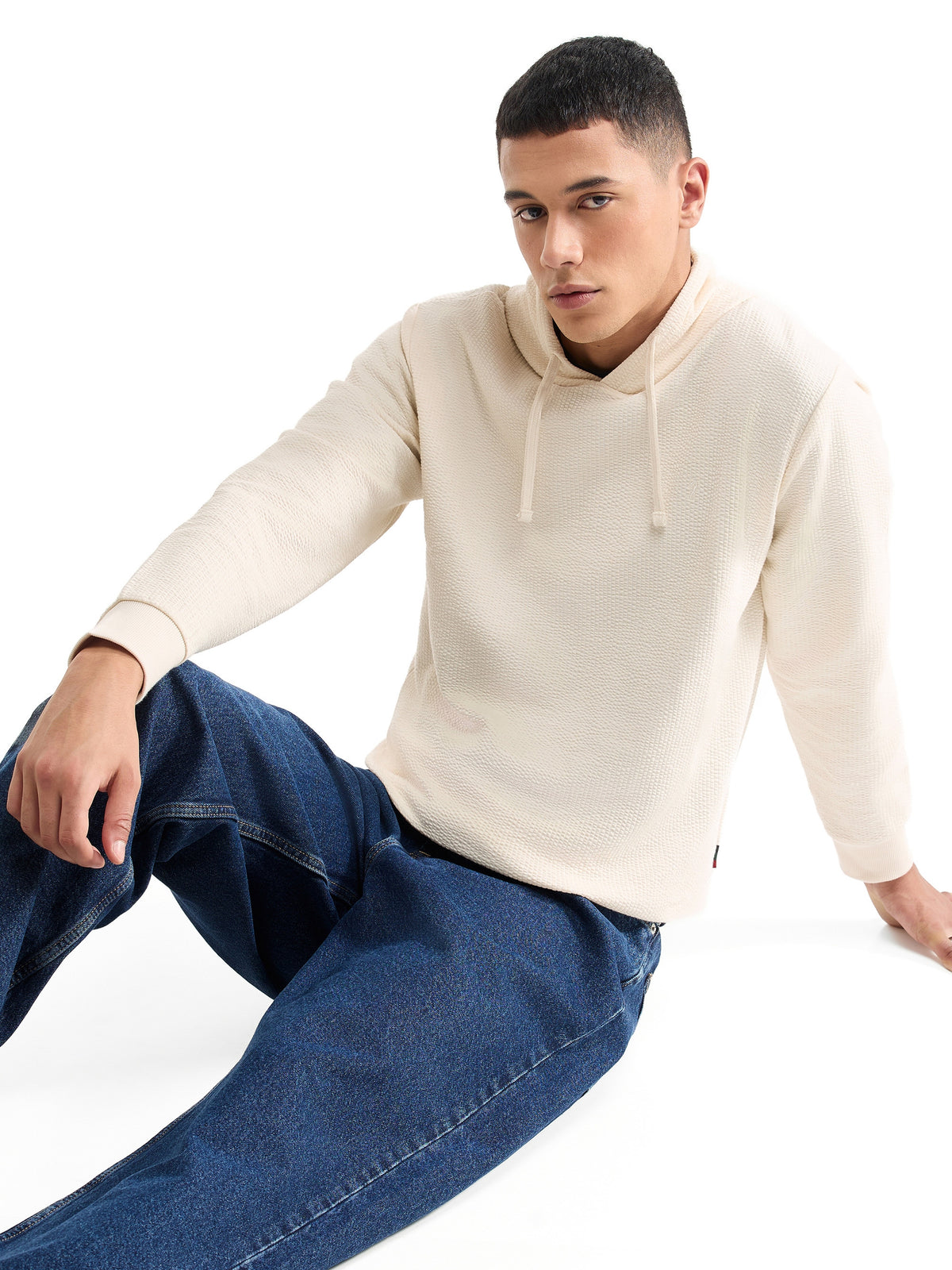 Solid Hoodie Sweatshirt - Ecru t4option_0