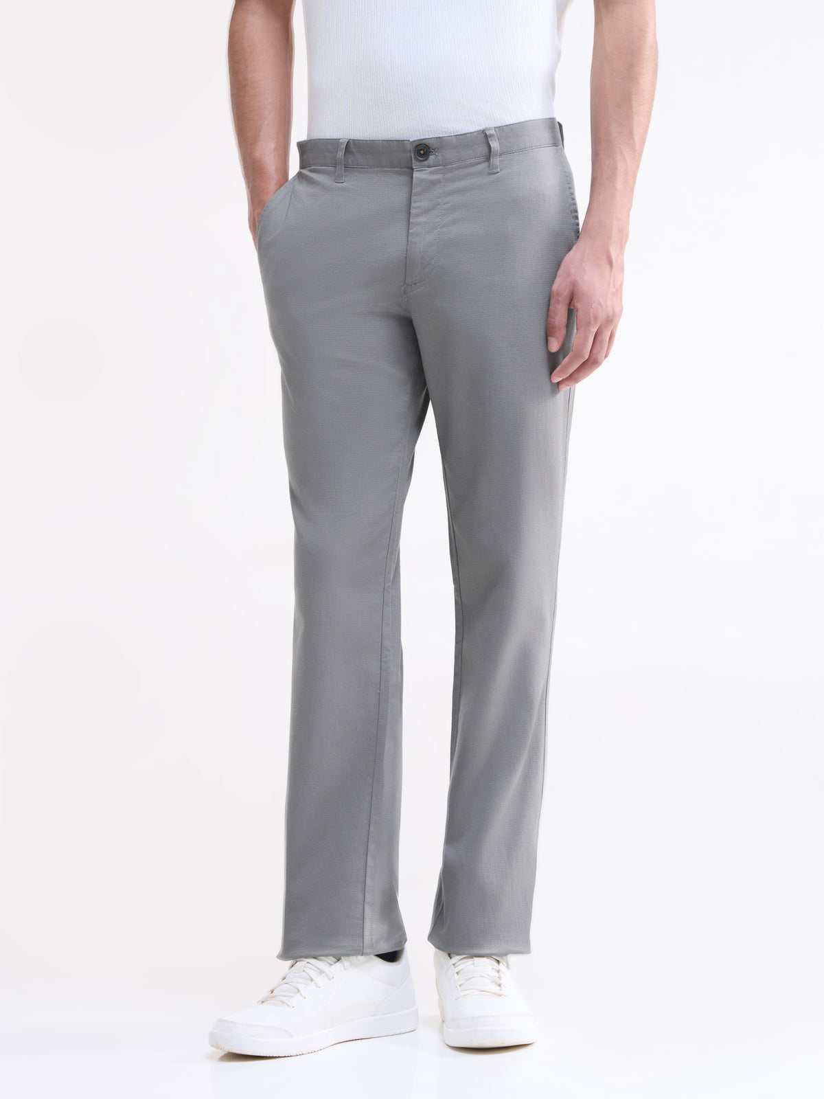 Regular Fit Cotton Stretch Trouser - Light Grey t4option_2