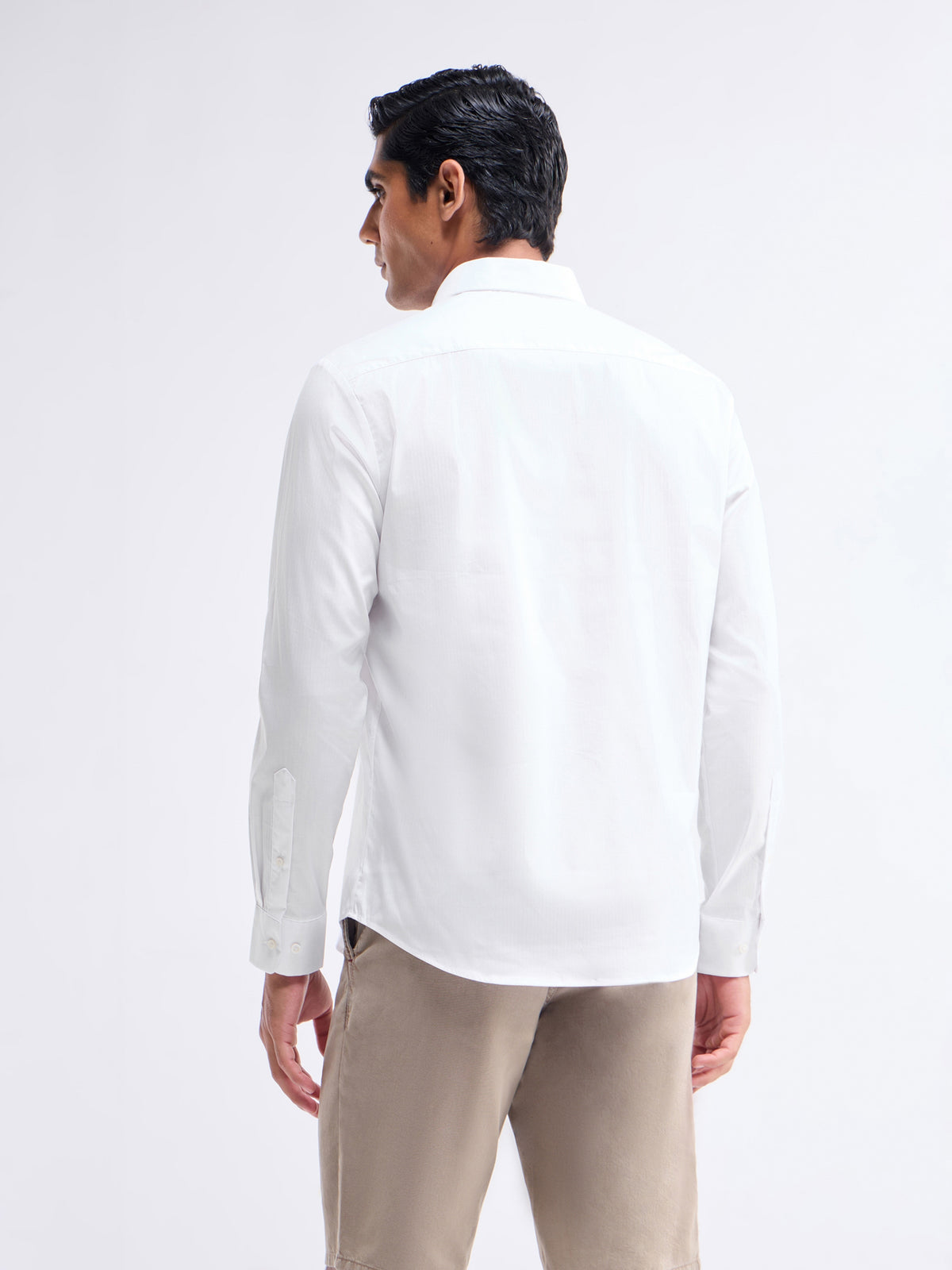 Solid Full Sleeve Poly Stretch Shirt - White t4option_0