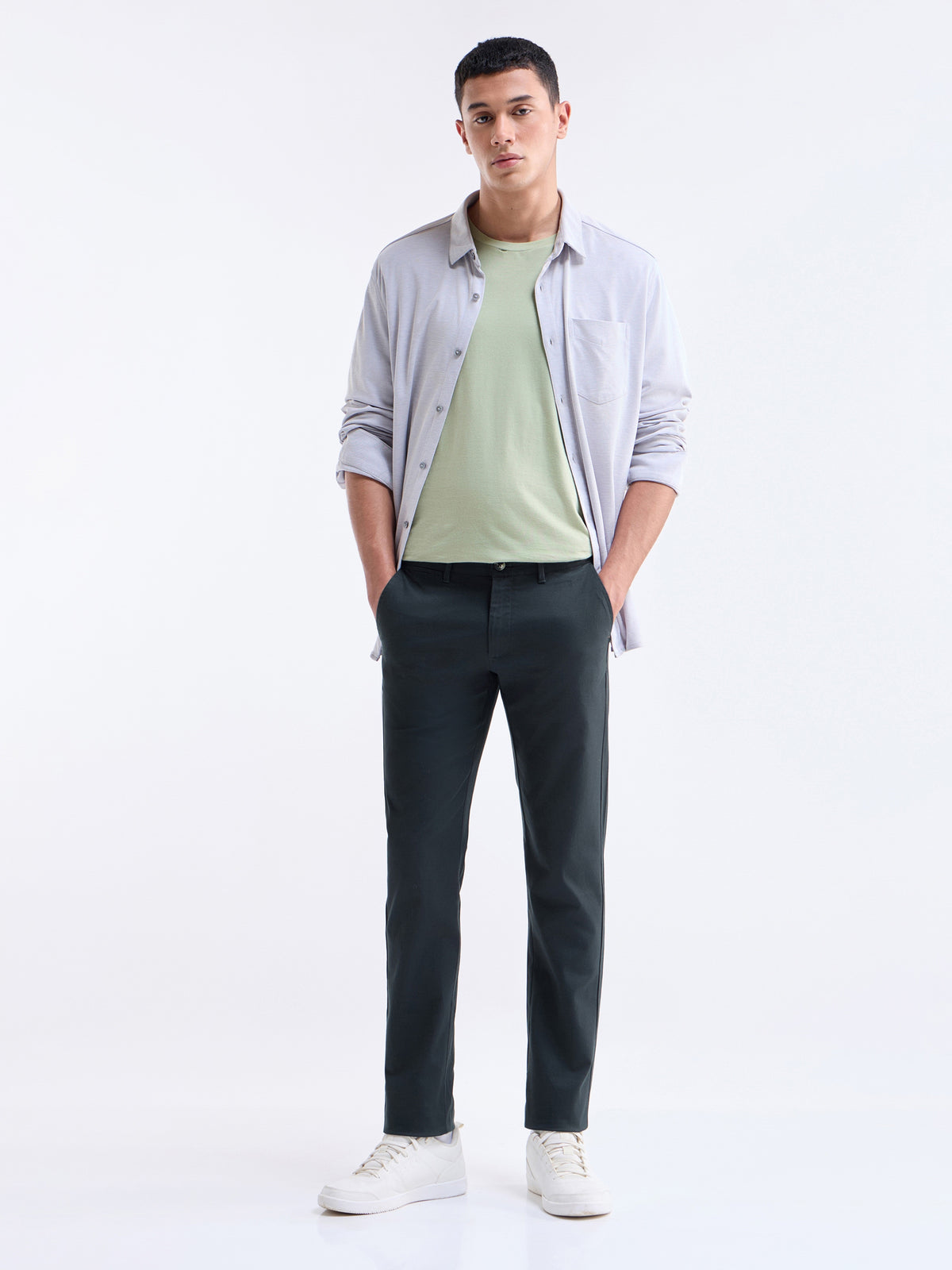 Slim Fit Cotton Stretch Trouser - Pine t4option_3