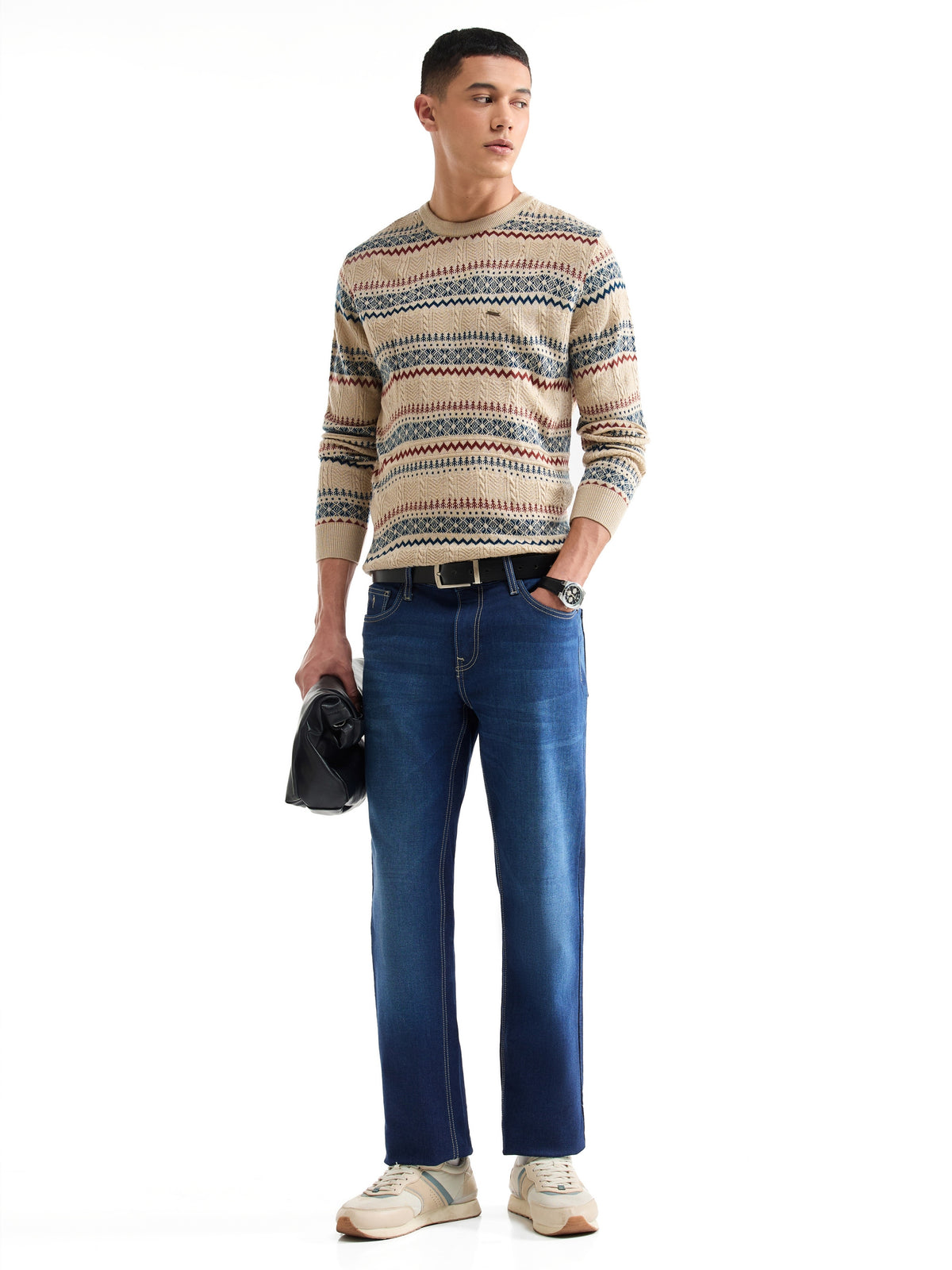 Jacquard Full Sleeve Jumper Sweater - Ecru t4option_0