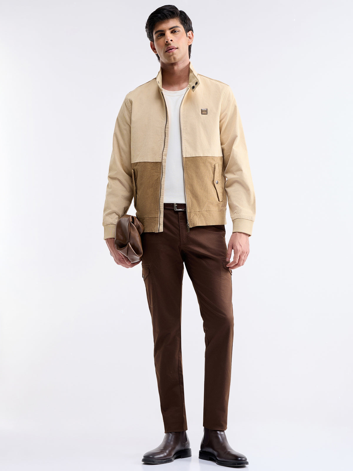 Solid Full Sleeve Bomber Jacket - Ecru t4option_0