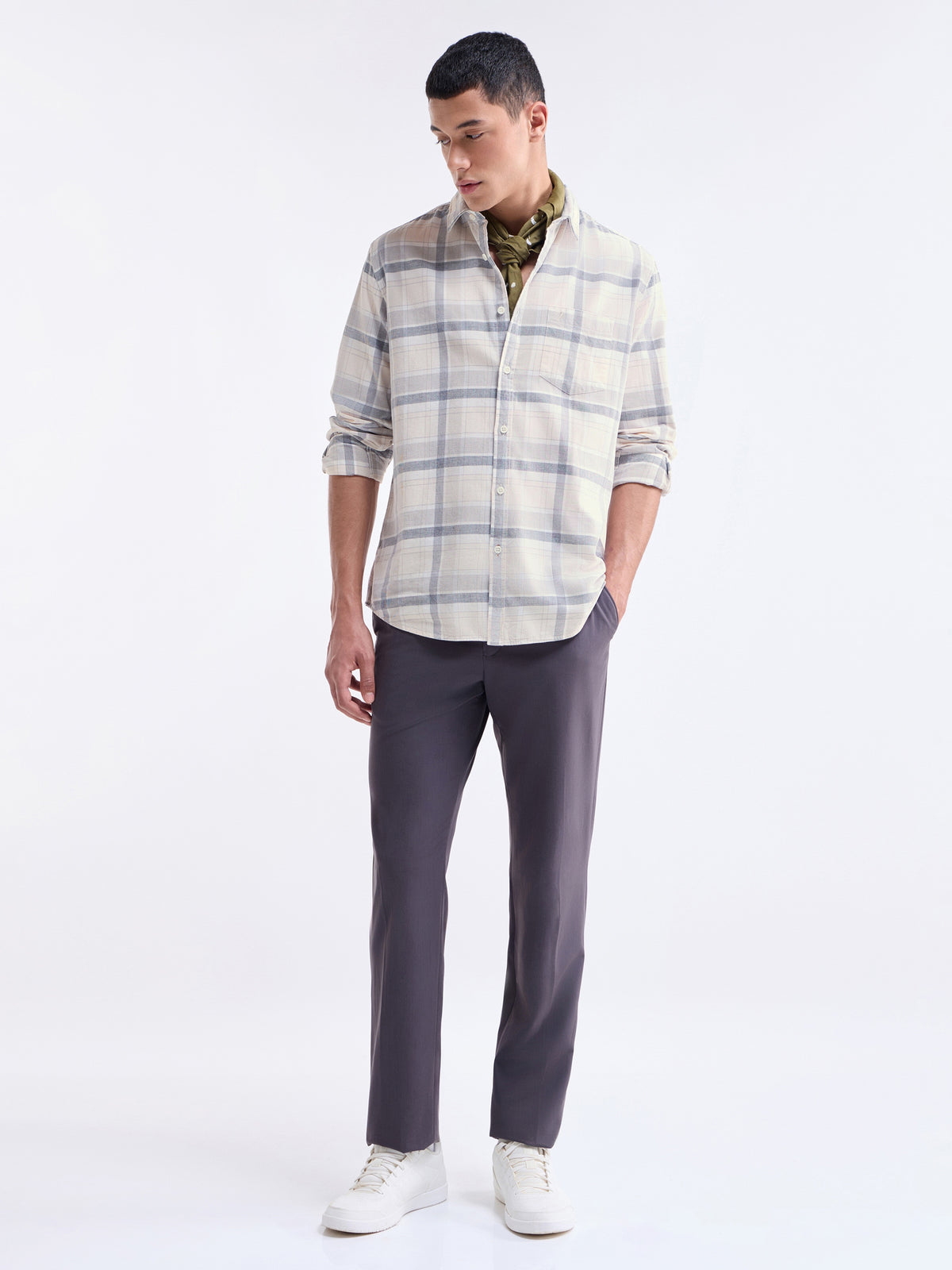 Check Full Sleeve Cotton Shirt - Ecru t4option_0