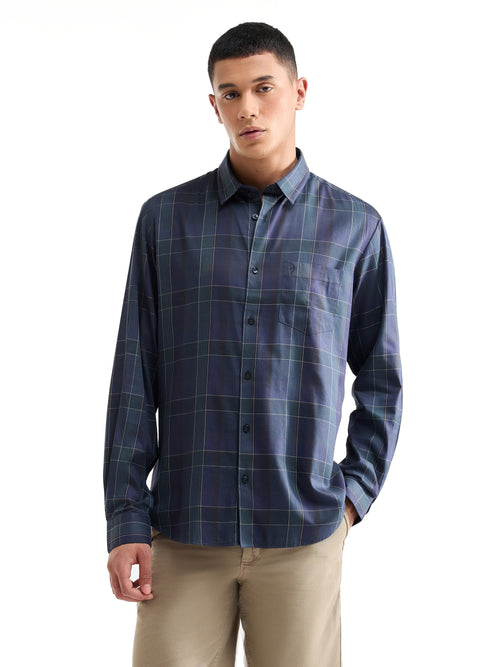 Check Full Sleeve Cotton Modal Shirt - Pine t4option_0