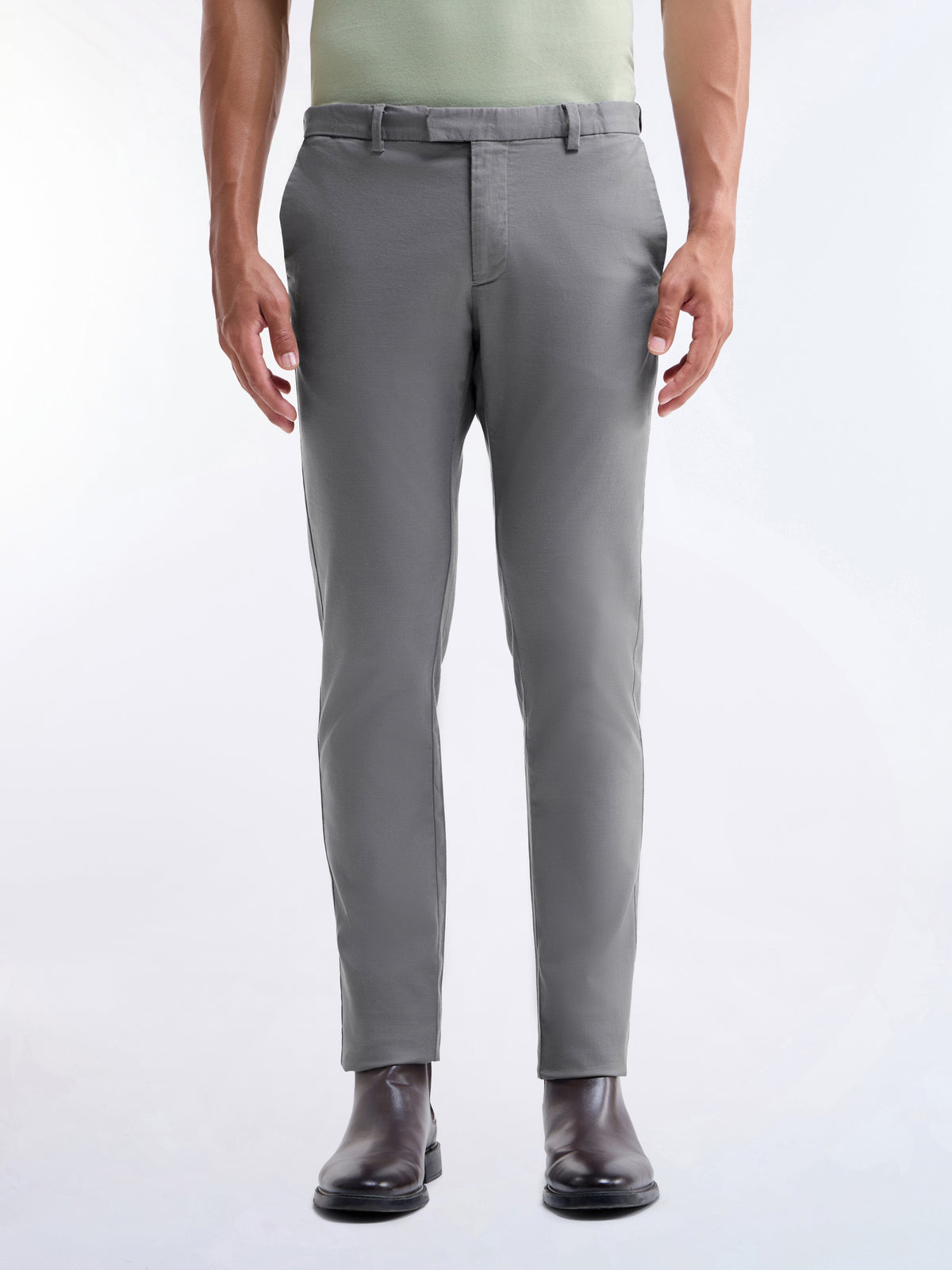 Slim Fit Cotton Tencel Spandex Trouser - Grey t4option_2