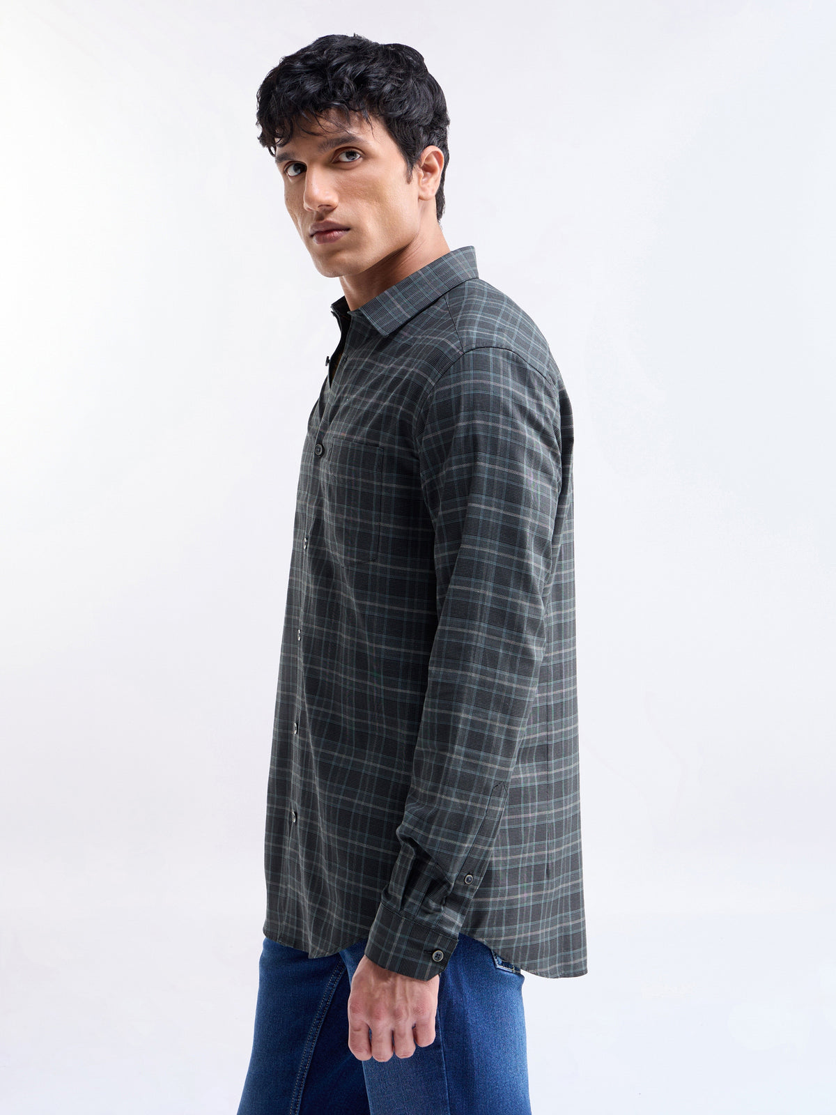 Check Full Sleeve Cotton Shirt - Dark Grey t4option_1