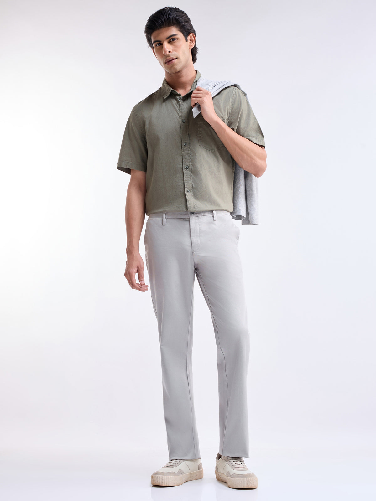 Regular Fit Cotton Stretch Trouser - Cement t4option_1