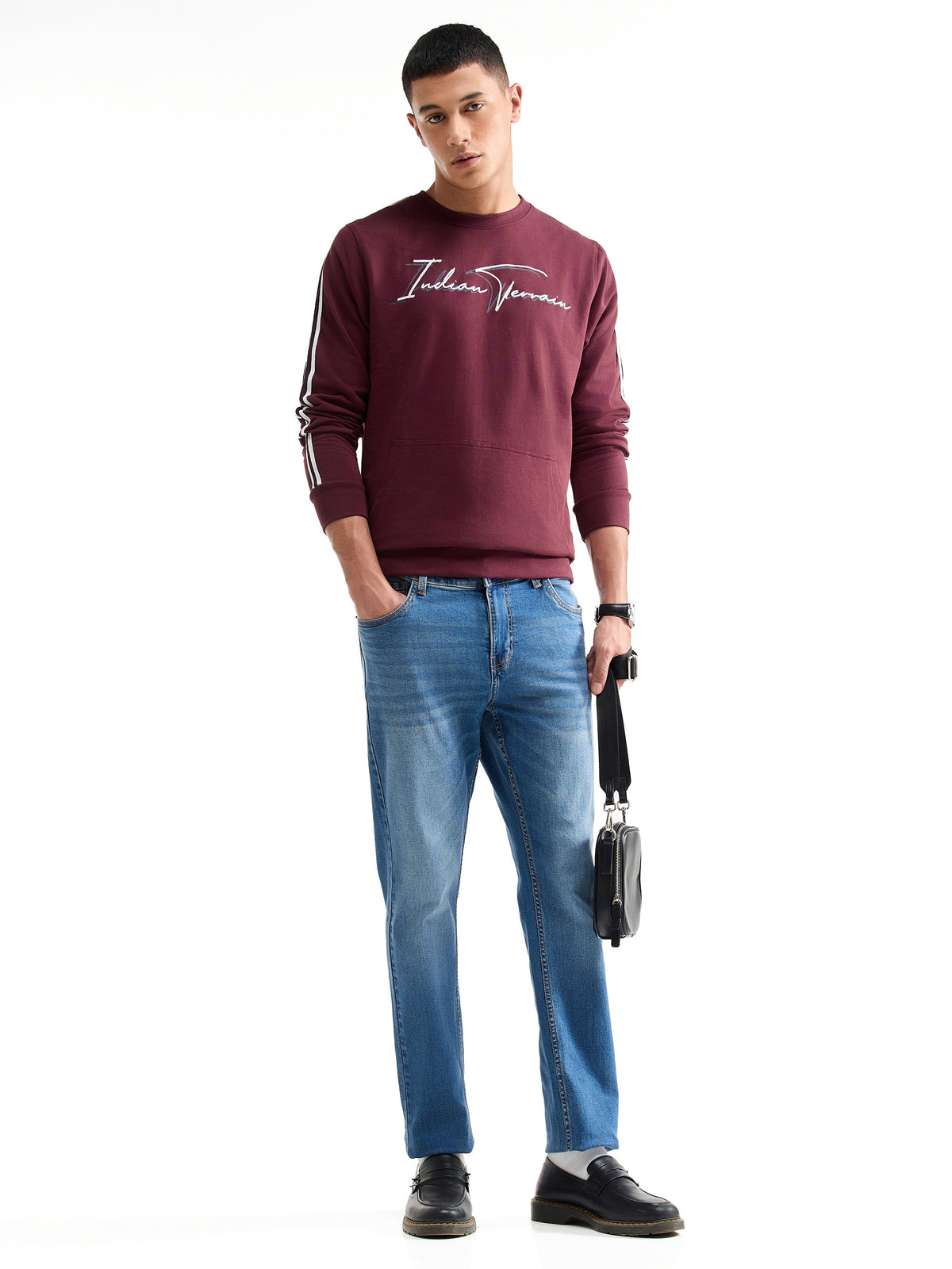 Graphic Crew Neck Sweatshirt - Wine t4option_1