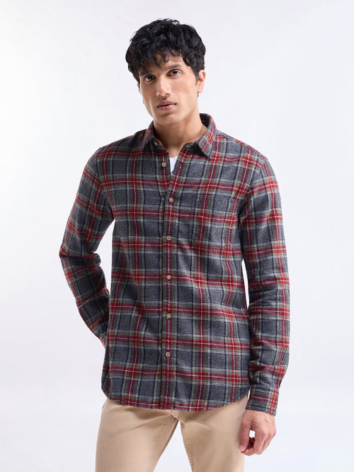 Check Full Sleeve Cotton Shirt - Grey t4option_0