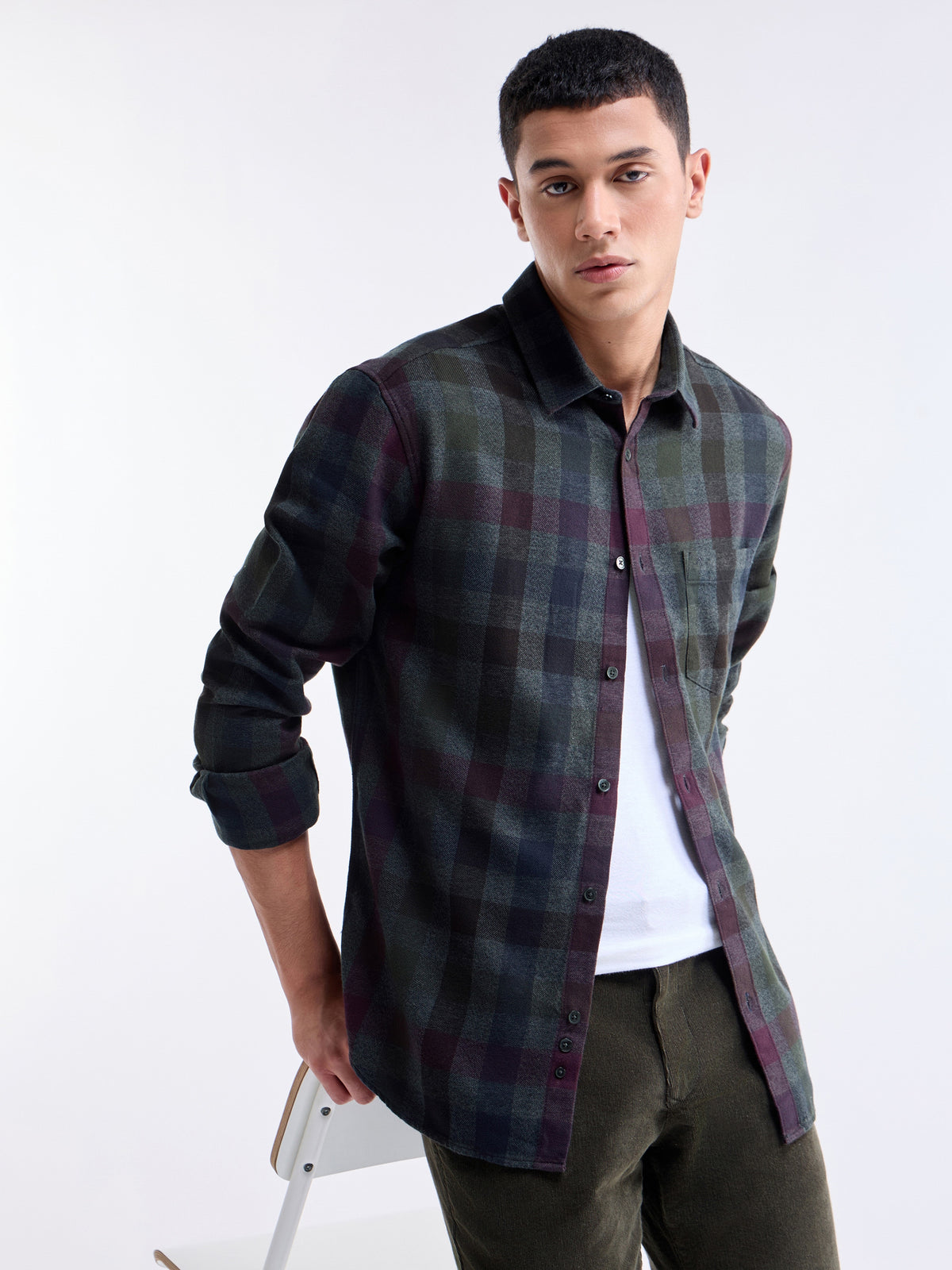 Check Full Sleeve Cotton Shirt - Olive t4option_0