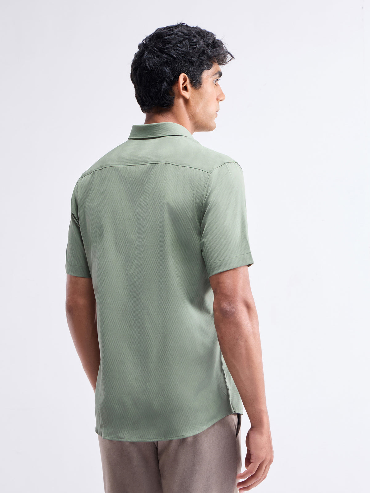 Solid Half Sleeve Poly Blend Shirt - Sap t4option_0