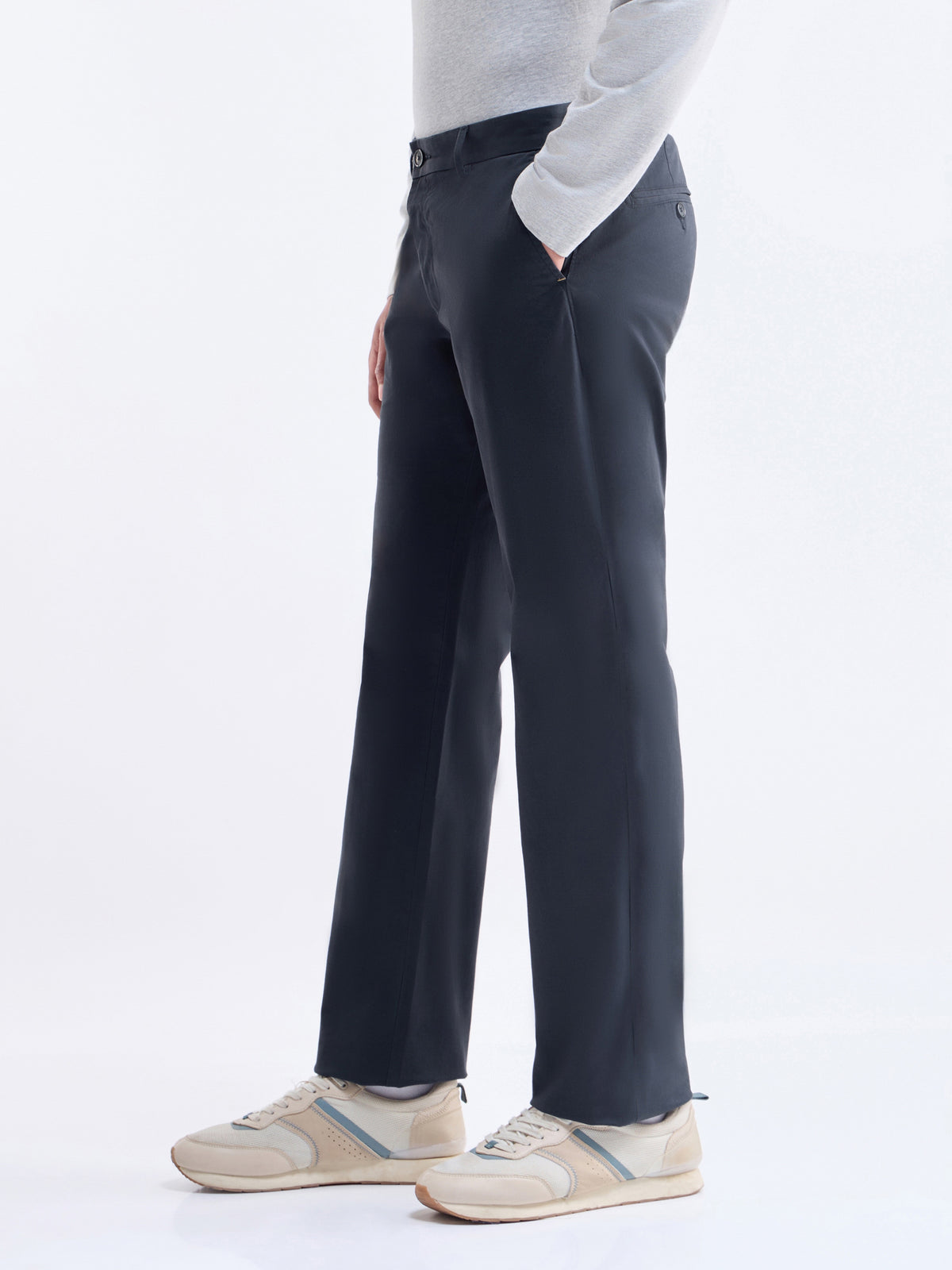 Twill Regular Fit Cotton Stretch Trouser - Navy t4option_3
