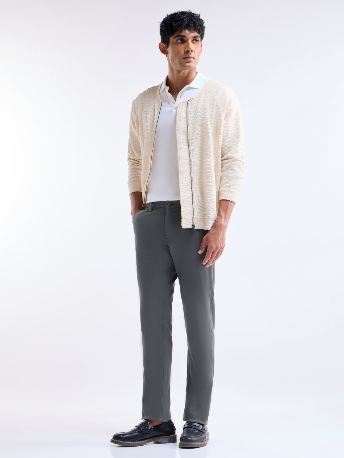 Slim Fit Cotton Stretch Trouser - Charcoal t4option_2