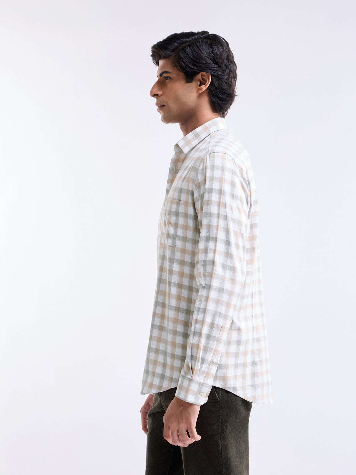 Check Full Sleeve Cotton Shirt - Khaki t4option_0