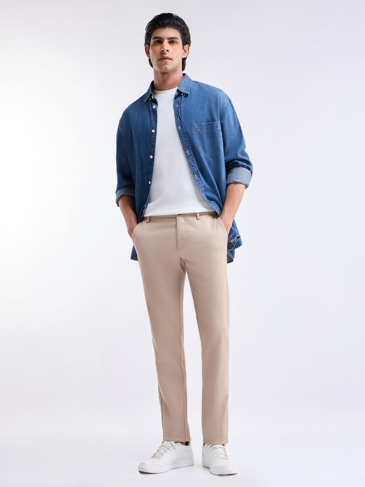 Slim Fit Cotton Stretch Trouser - Lt Khaki t4option_1