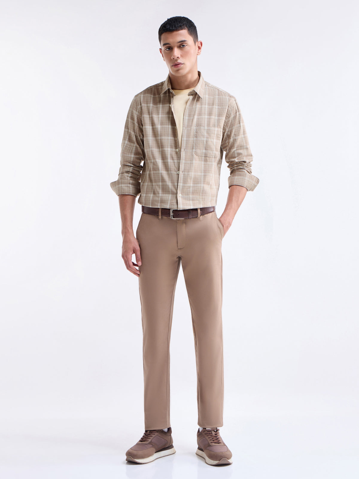 Check Full Sleeve Cotton Shirt - Khaki Mel t4option_0