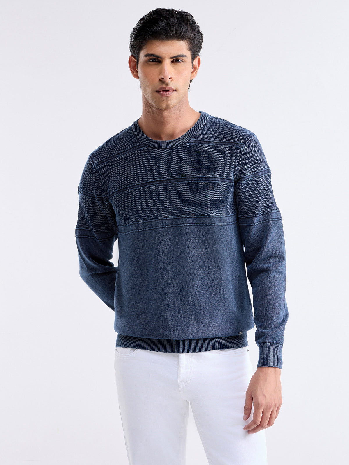 Textured Full Sleeve Jumper Sweater - Blue t4option_0