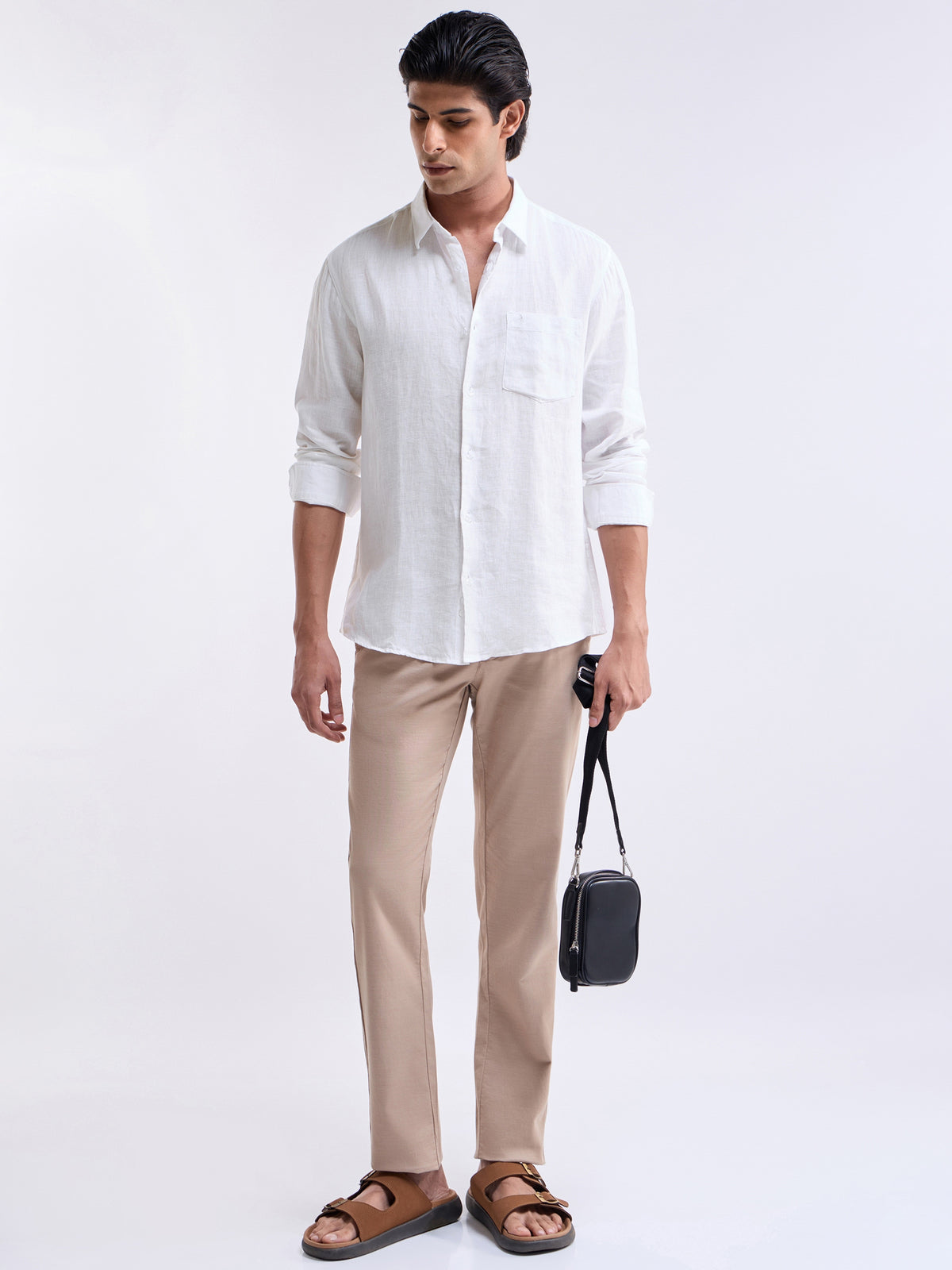 Solid Full Sleeve Linen Shirt - White t4option_6