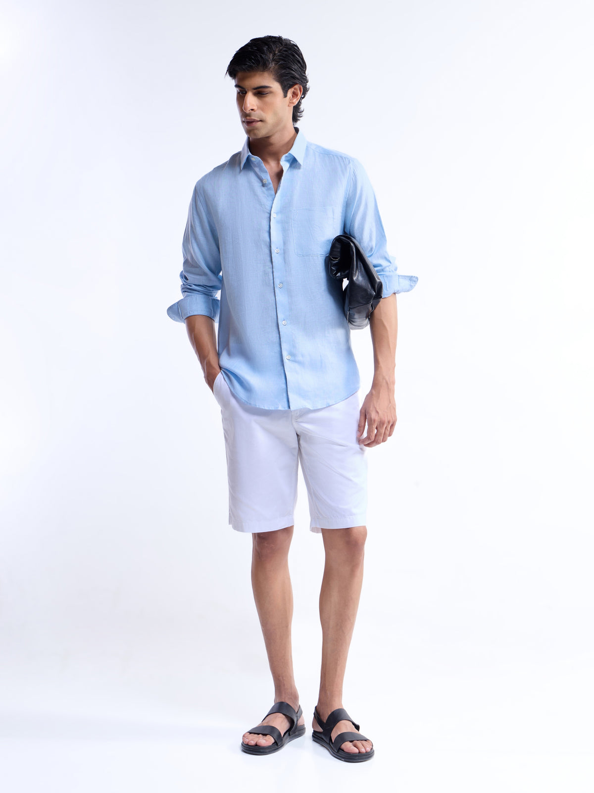 Solid Regular Fit Shirt - Sky t4option_10