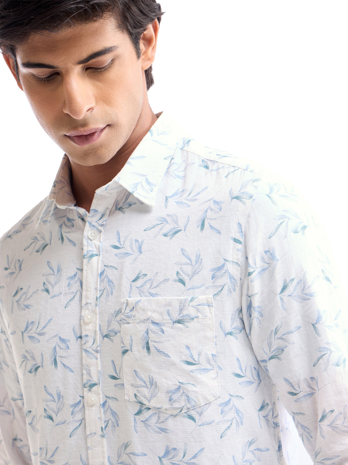 Printed Full Sleeve Cotton Shirt - Blue t4option_0