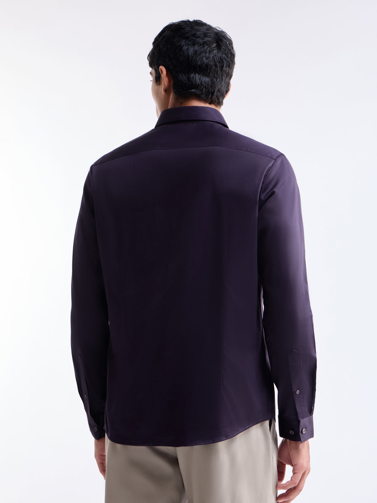 Solid Full Sleeve Cotton Stretch Shirt - Plum t4option_0