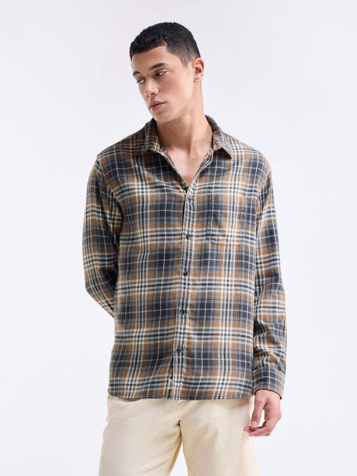 Check Full Sleeve Cotton Shirt - Black t4option_0