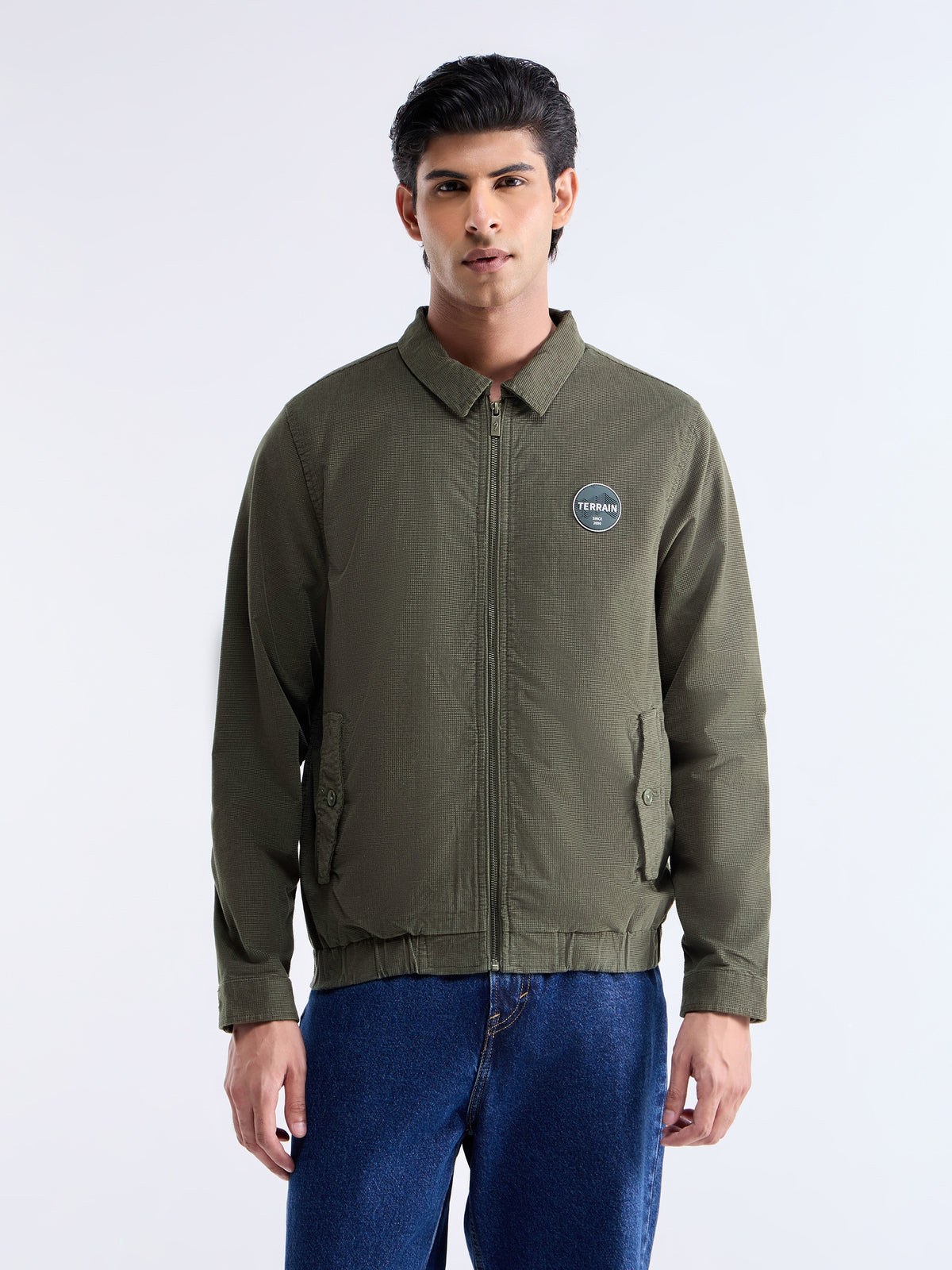 Solid Full Sleeve Bomber Jacket - Olive t4option_1