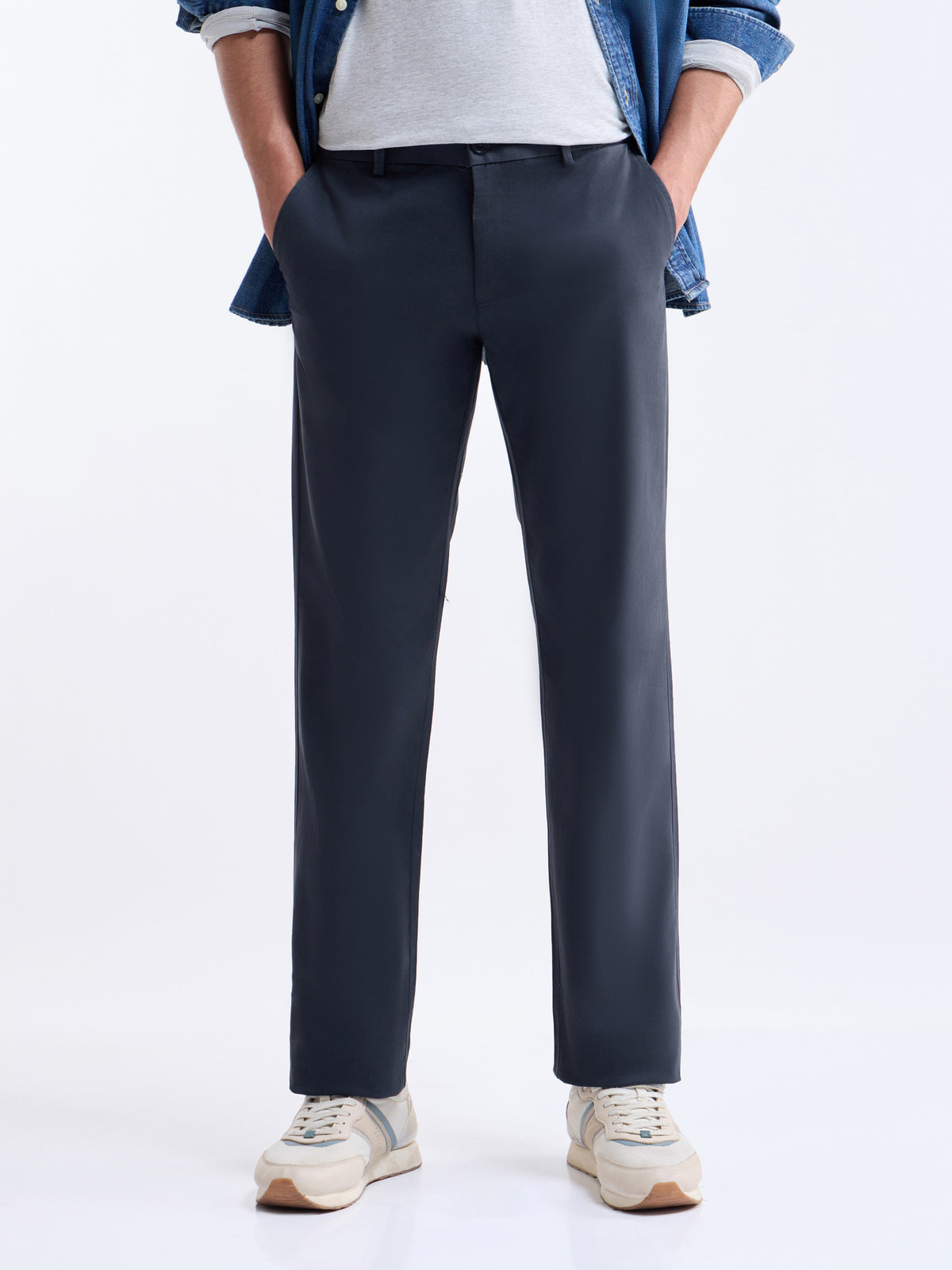 Twill Regular Fit Cotton Stretch Trouser - Navy t4option_3