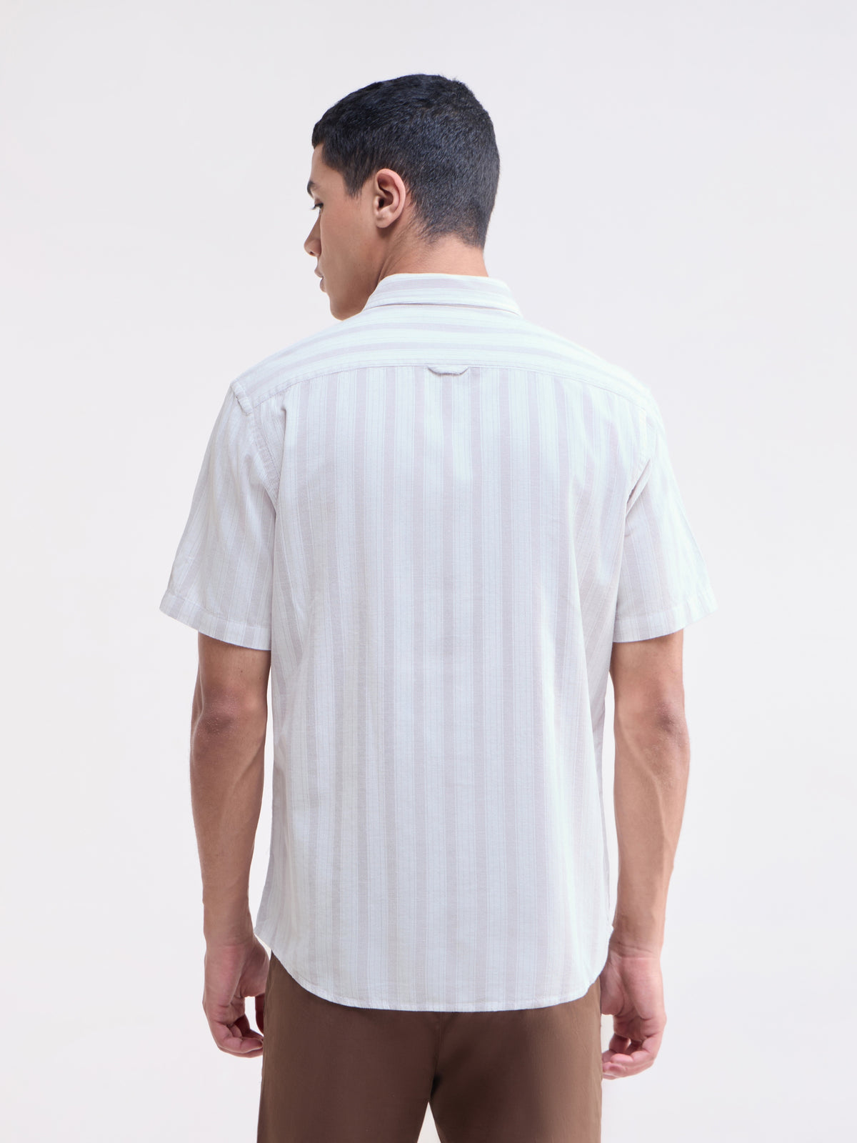 Striped Half Sleeve Cotton Shirt - White t4option_0