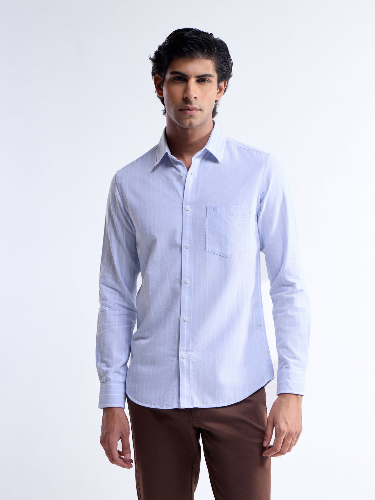 Striped Full Sleeve Cotton Shirt - Light Sky t4option_0
