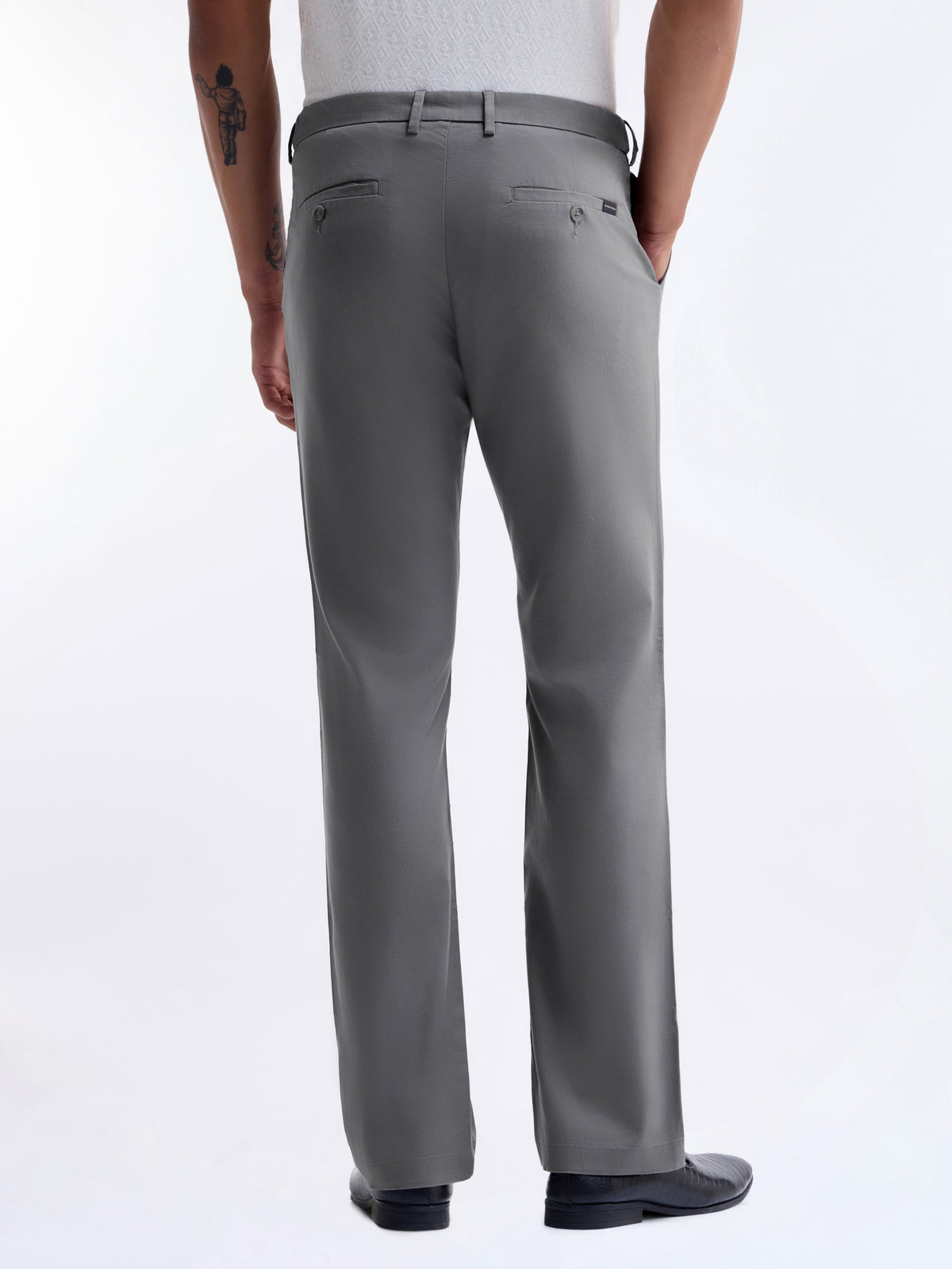 Regular Fit Cotton Tencel Spandex Trouser - Grey t4option_1