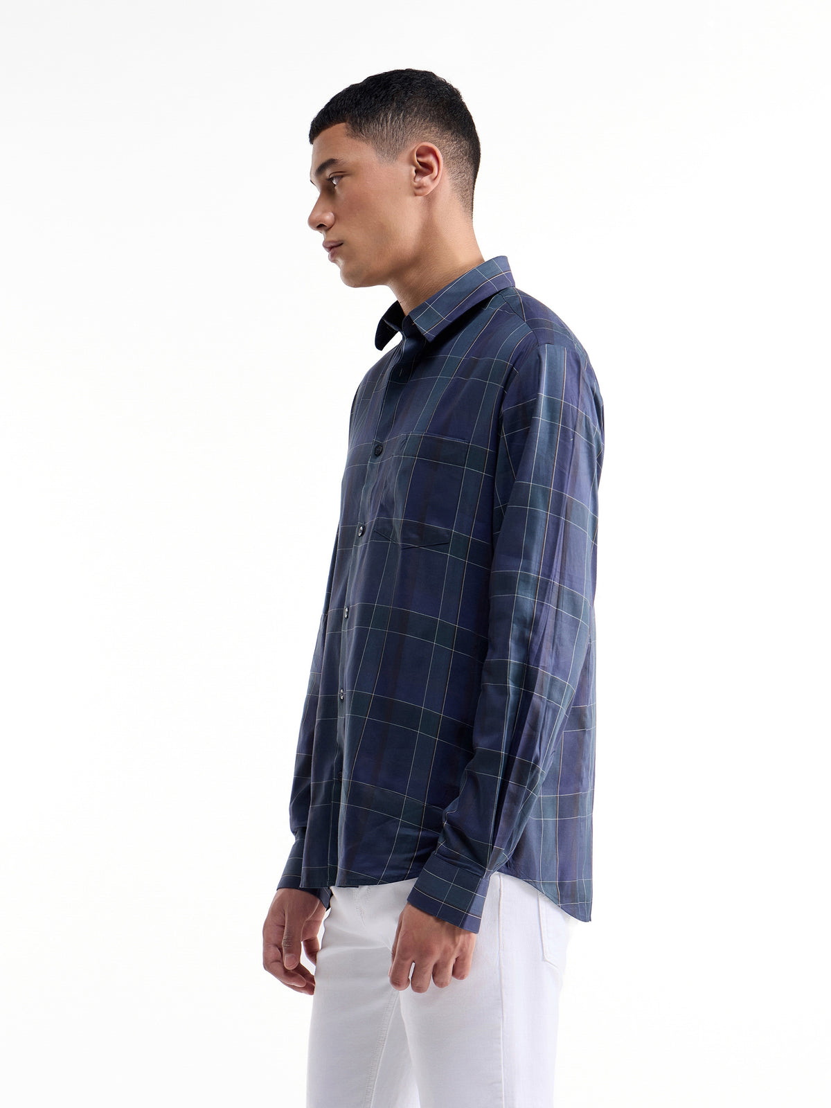 Check Full Sleeve Cotton Modal Shirt - Pine t4option_1