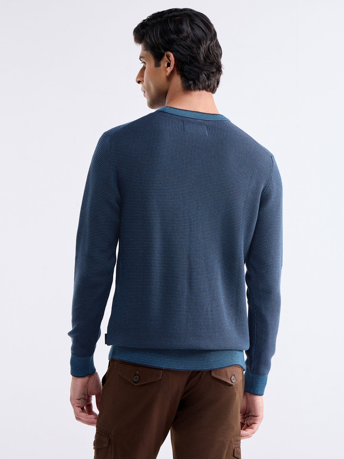 Solid Full Sleeve Crew Neck Sweater - Night Sky t4option_0