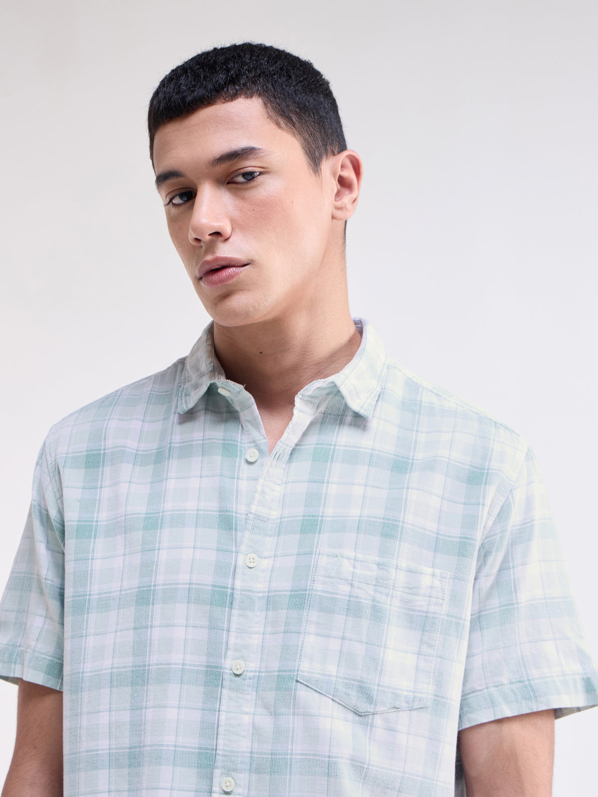 Check Half Sleeve Cotton Shirt - Sap t4option_0