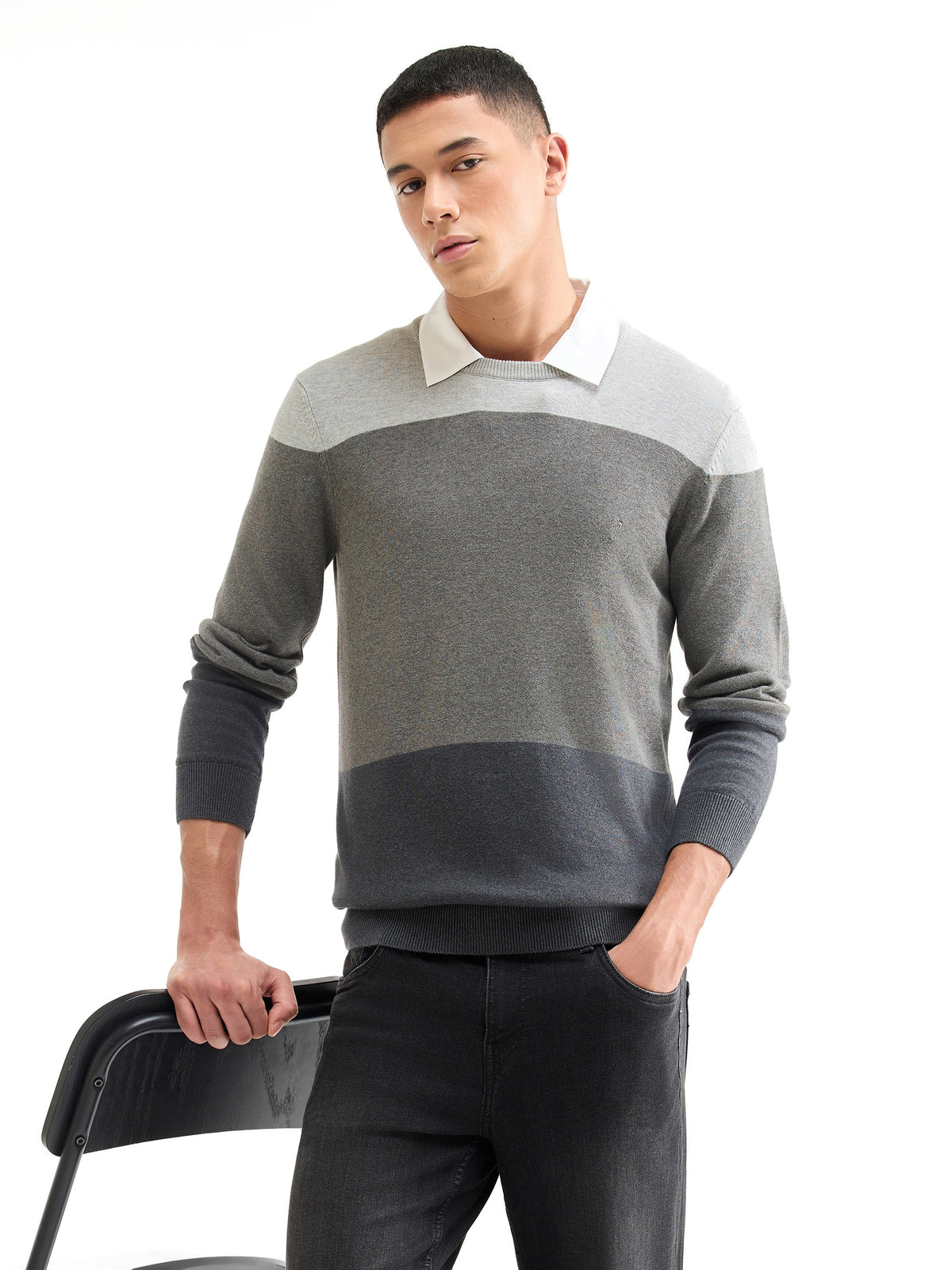 Striped Full Sleeve Jumper Sweater - Black t4option_0
