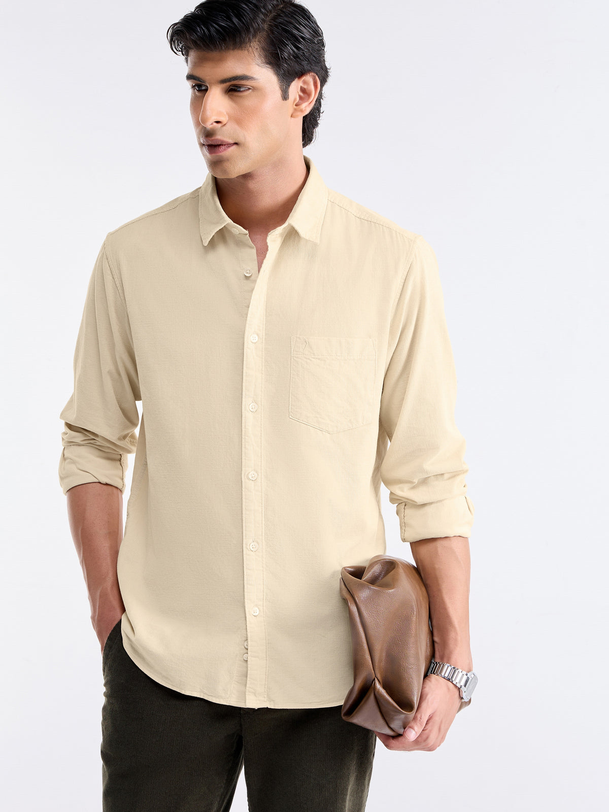 Check Full Sleeve Cotton Shirt - Ecru t4option_1