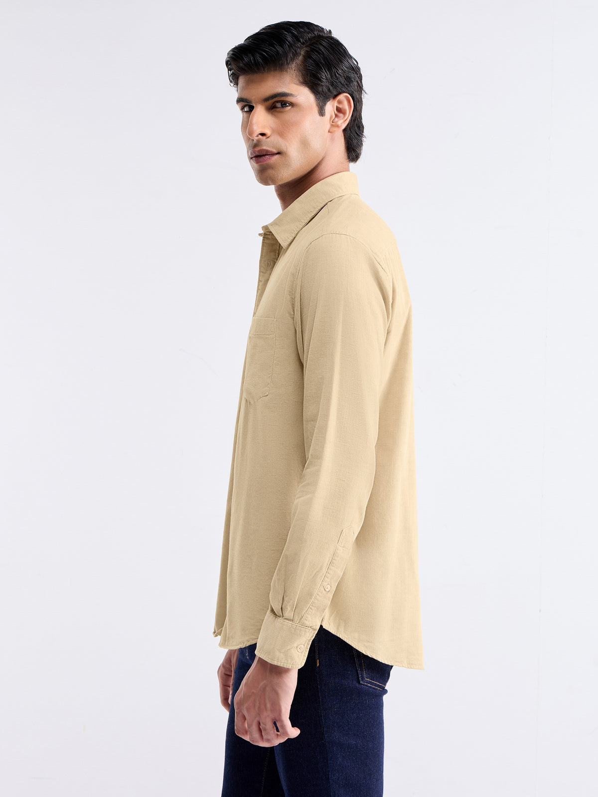 Check Full Sleeve Cotton Shirt - Beige t4option_0