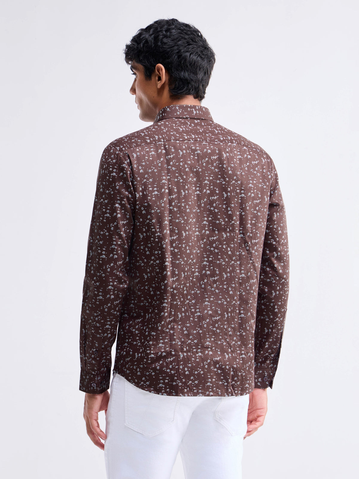 Printed Full Sleeve Cotton Shirt - Brown t4option_0