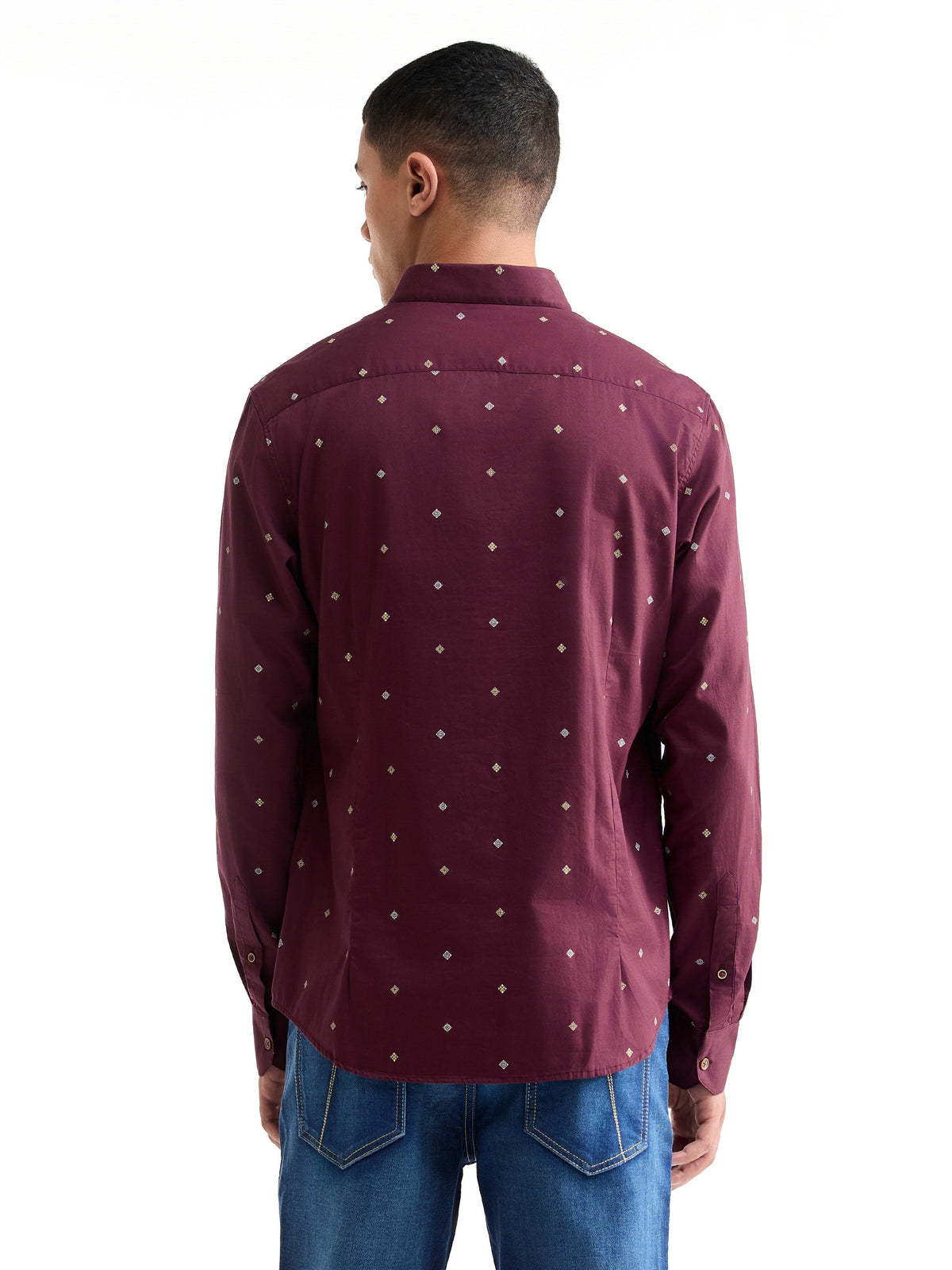 Printed Full Sleeve Cotton Shirt - Maroon t4option_0