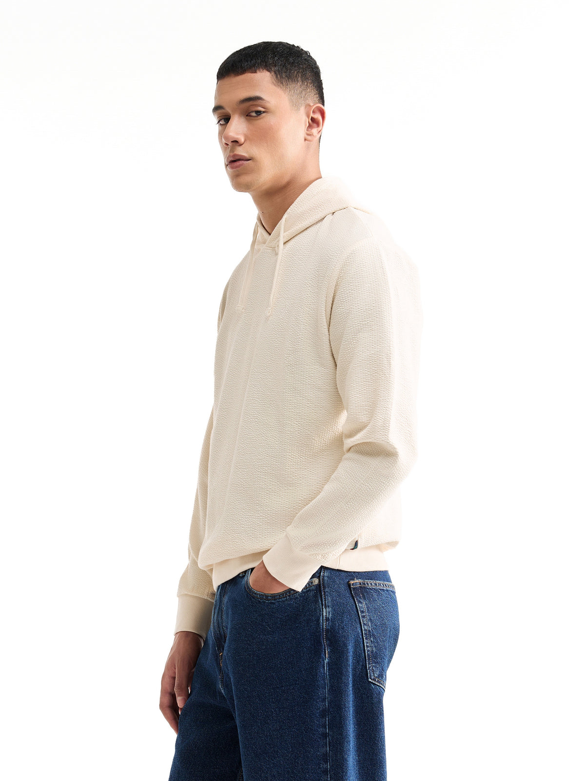 Solid Hoodie Sweatshirt - Ecru t4option_0