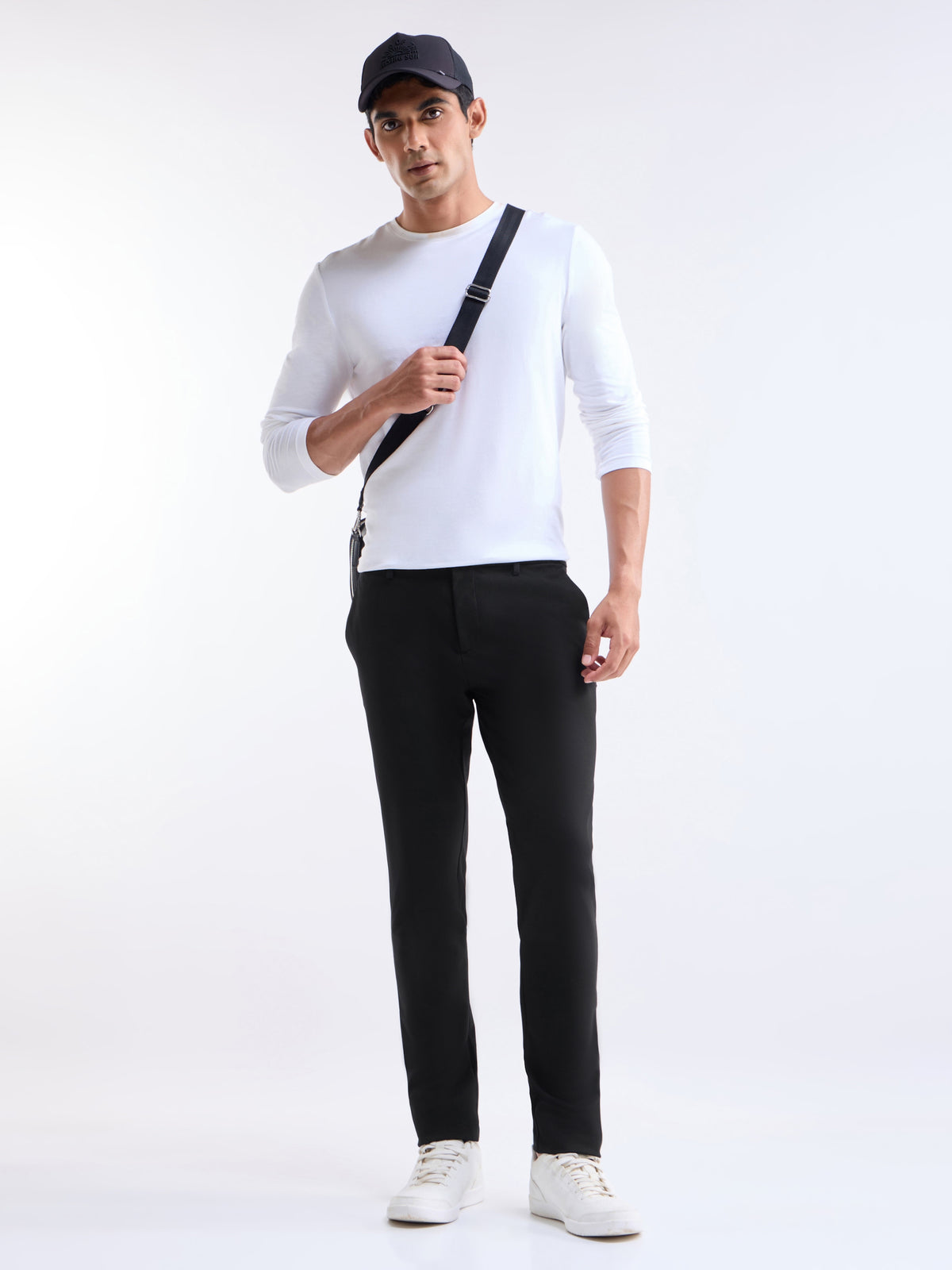 Solid Slim Comfort Fit Trousers - Black t4option_0