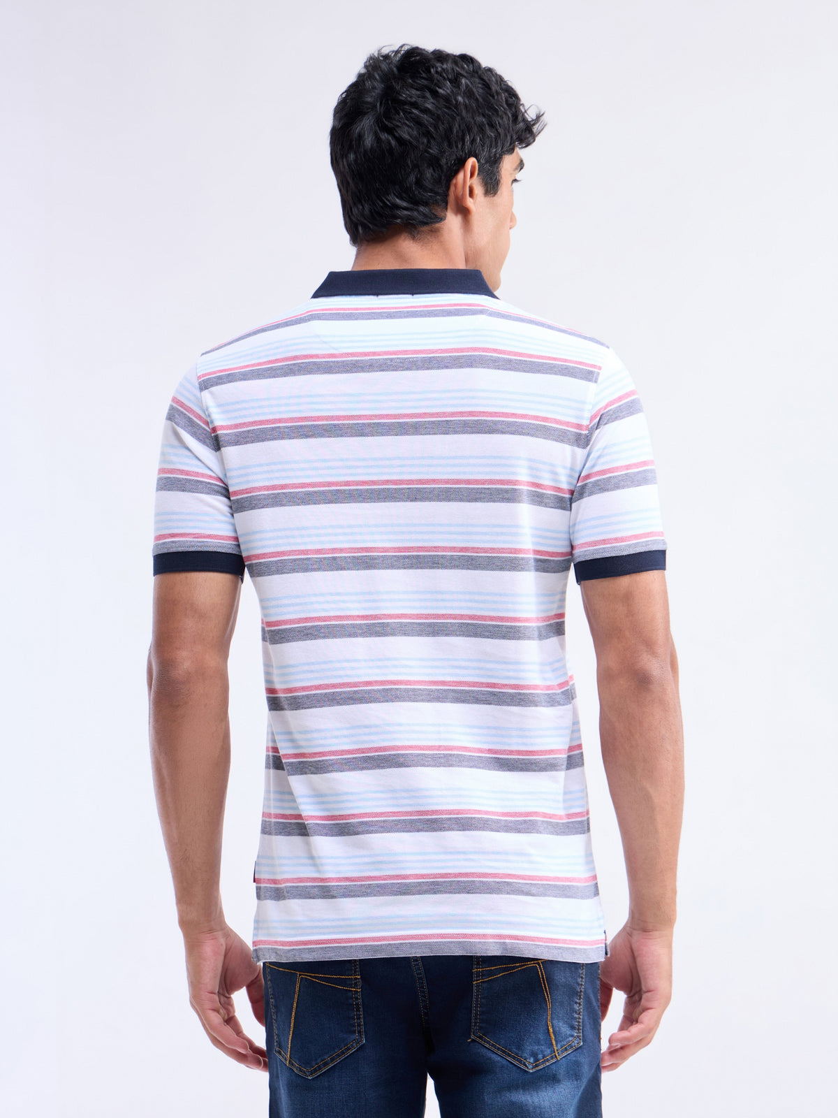 Striped Half Sleeve Regular Fit Polo T-Shirt - Dark Navy t4option_0