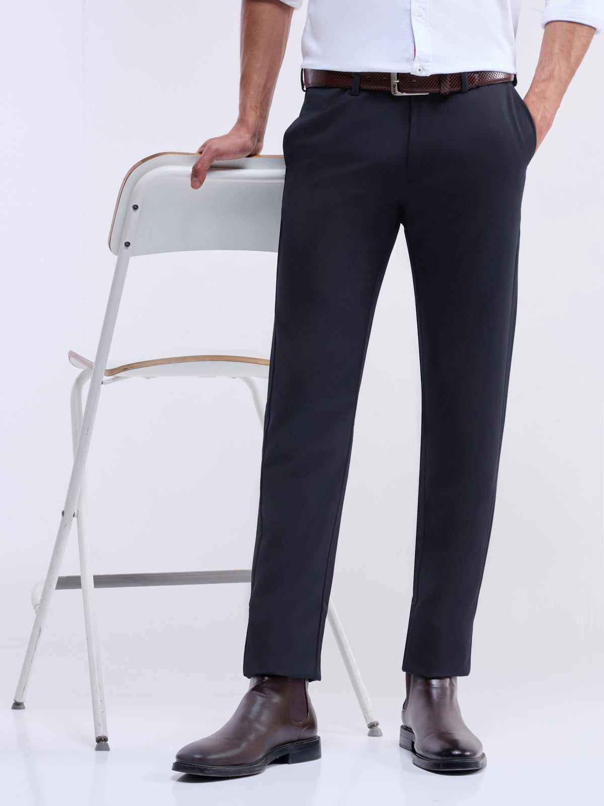 Twill Slim Fit Poly Viscose Trouser - Navy t4option_1